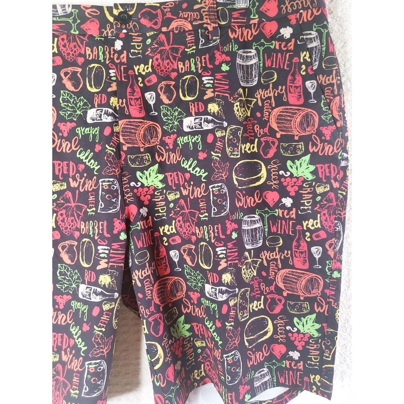 Vintage HRESKI Men’s Crazy Golf Shorts Wine & Cheese Theme Size 44 Inseam 10” NEW! Size US 44 / EU 60 - 3 Thumbnail