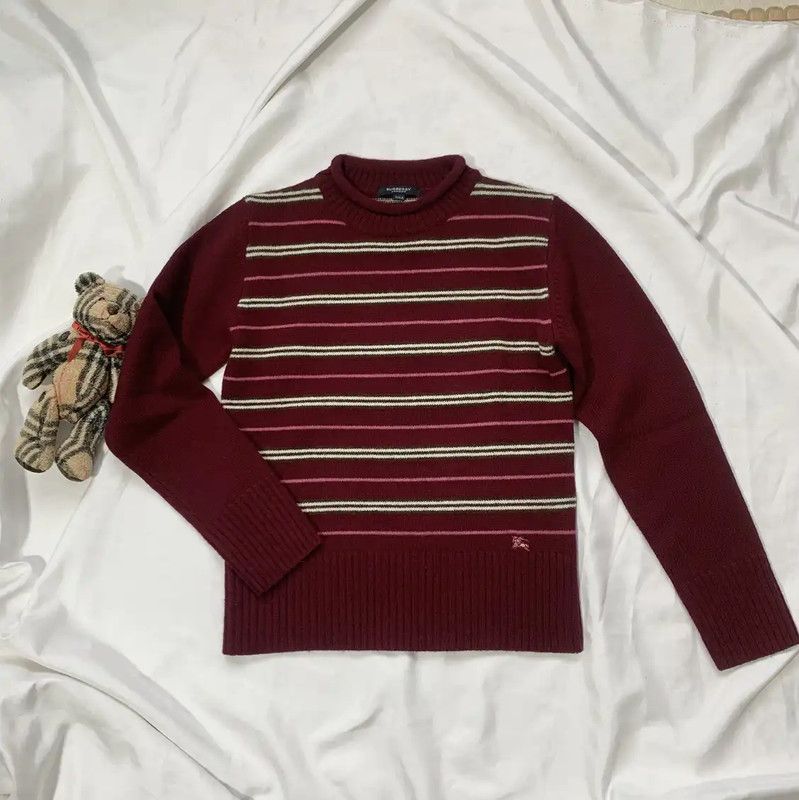 Burberry Burberry Wool Knit Sweater in Burgundy Stripes Size M / US 6-8 / IT 42-44 - 1 Thumbnail
