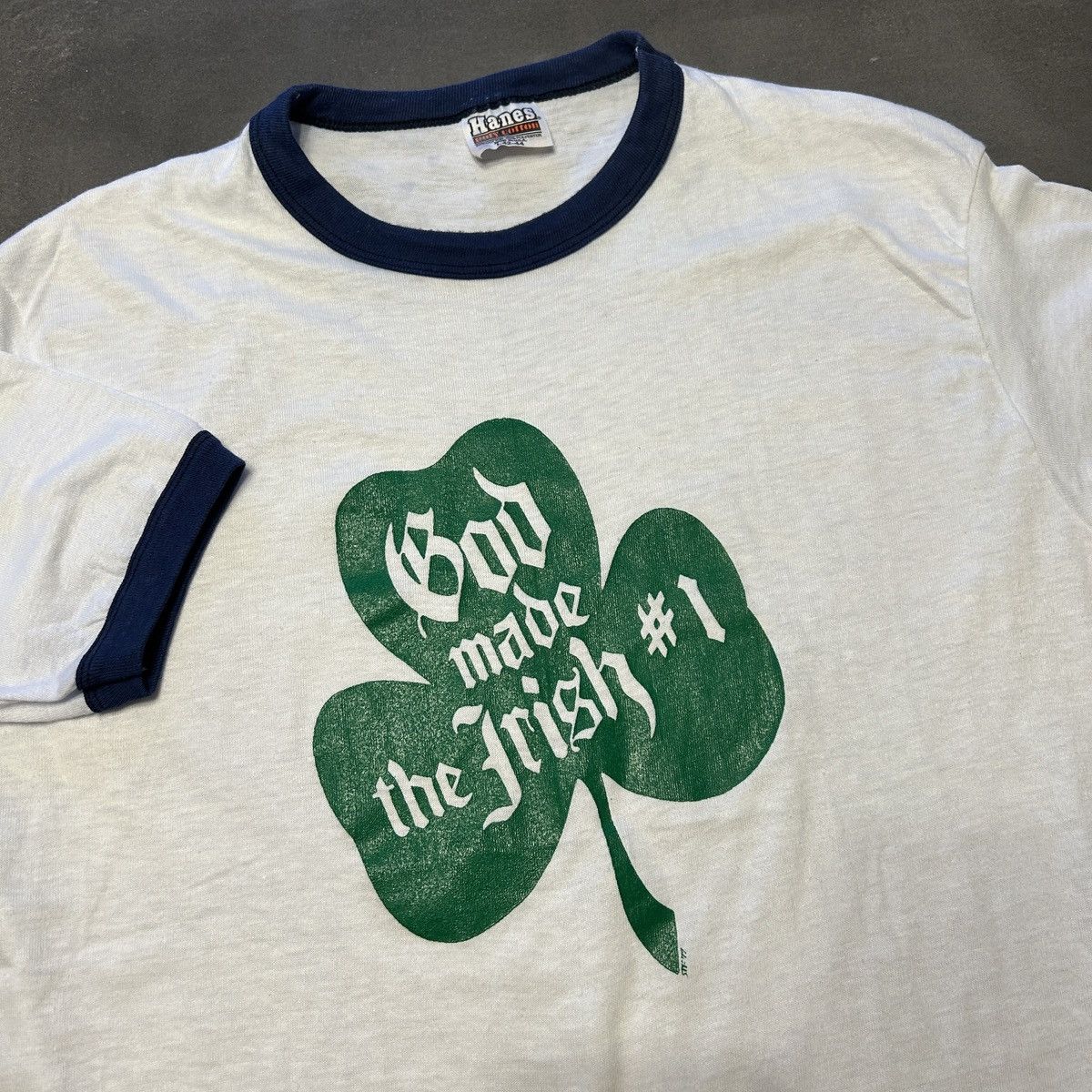 Hanes × Vintage 80s God Made Irish #1 Ringer T-Shirt Size US L / EU 52-54 / 3 - 3 Thumbnail