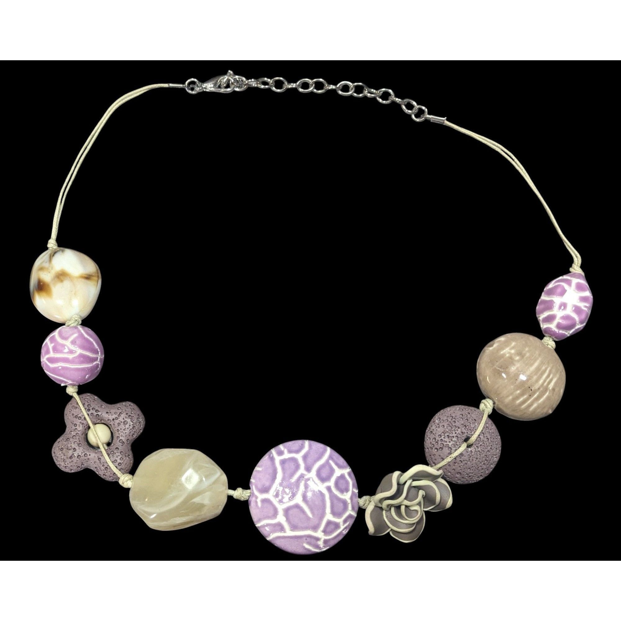 Other Cottagecore Floral Purple And Grey Mixed Media Statement Nec Size ONE SIZE - 1 Thumbnail