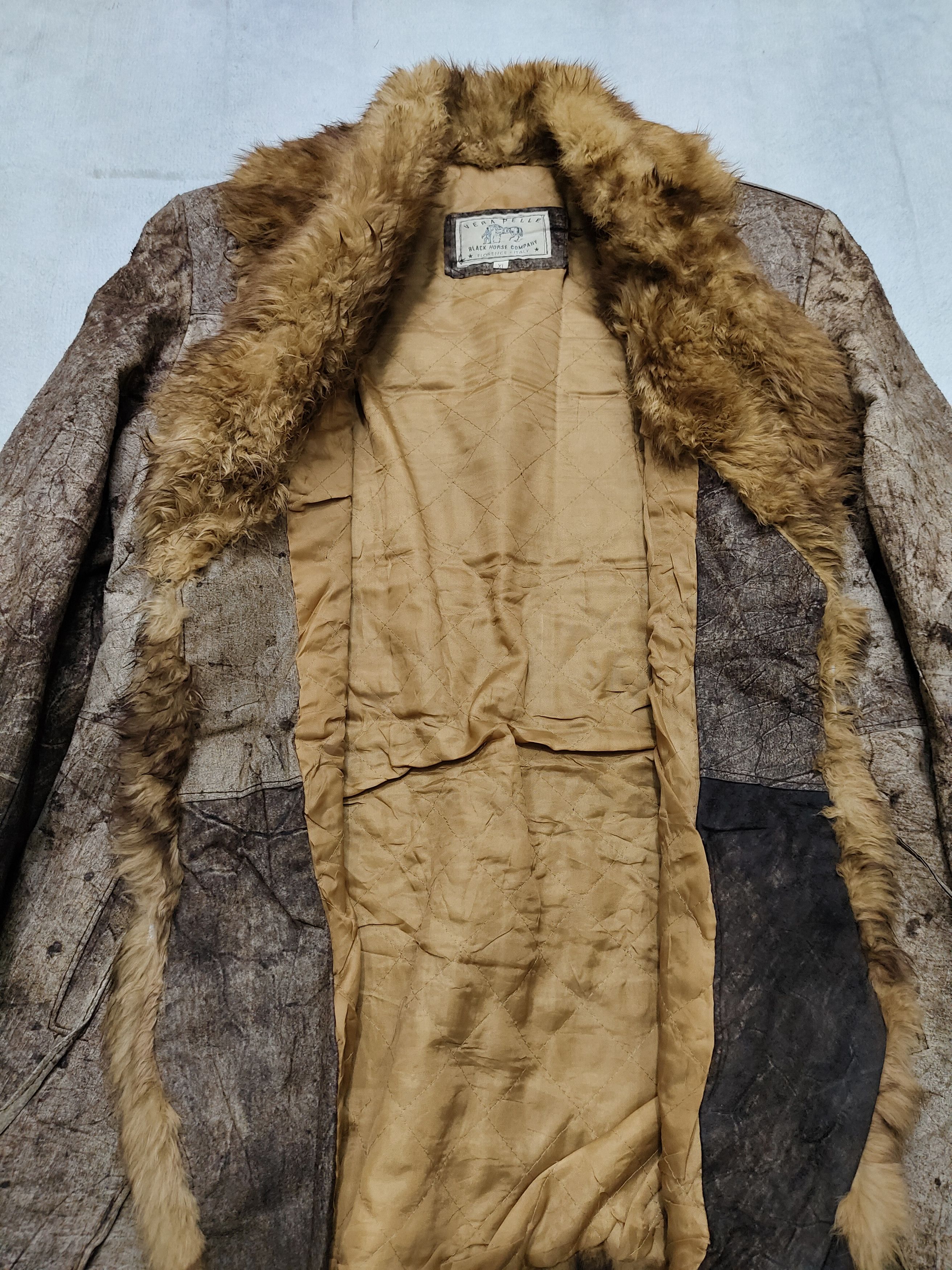 Vera Pelle 90s Black Horse🇮🇹 Heavy Distressed Leather Fur Collar Size XL / US 12-14 / IT 48-50 - 7 Thumbnail