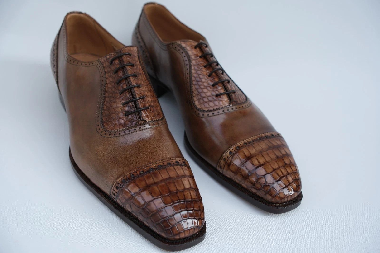 Santoni New Santoni Brown Exotic Leather Oxford UK 10 EU 44 US 11 Size US 11 / EU 44 - 3 Thumbnail