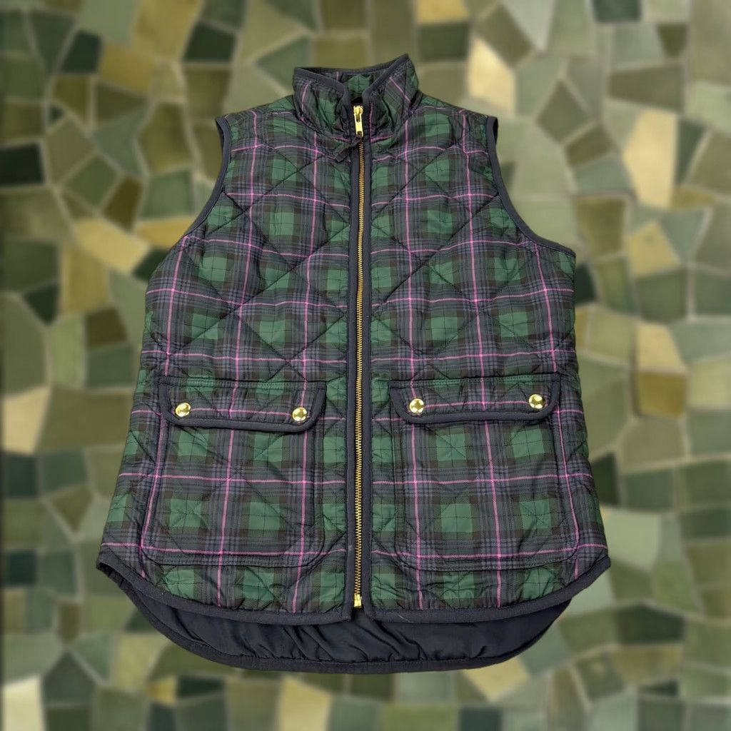 J.Crew J.CREW Vest Womens XXS Green Plaid Quilted Puffer Zip Insulated Size XXS / US 00 / IT 34 - 1 Thumbnail