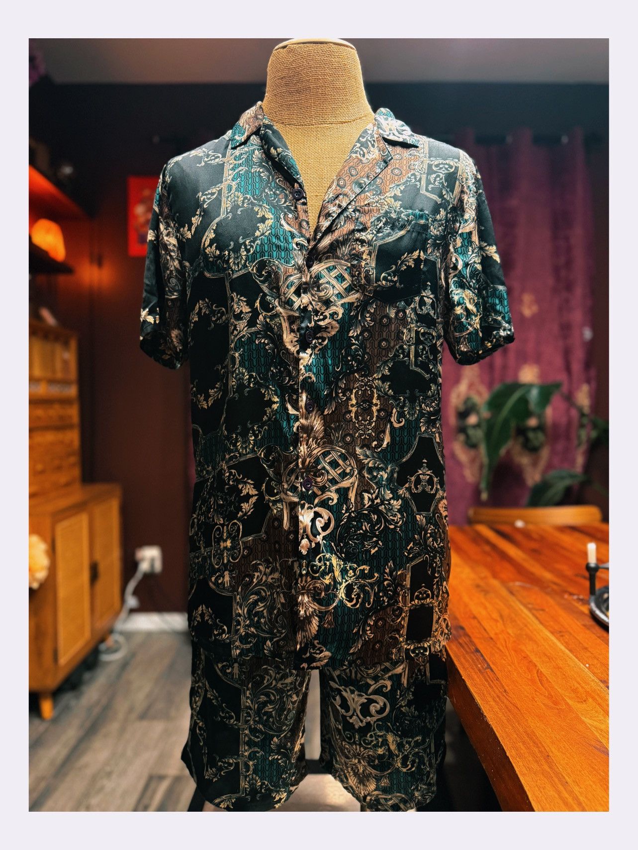River Island Baroque Satin Pajama Set – Short Sleeve Top & Shorts Size US M / EU 48-50 / 2 - 2 Thumbnail