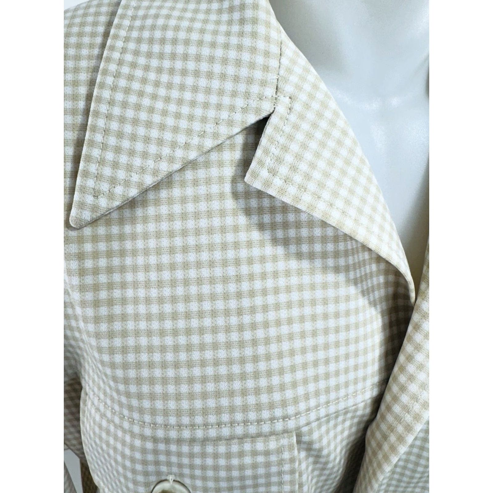 Haggar HAGGAR Shirt Jacket Mens 42 Plaid Leisure Vintage EXCELLENT Light Brown Beige White 1990s Disco Size US XL / EU 56 / 4 - 2 Thumbnail