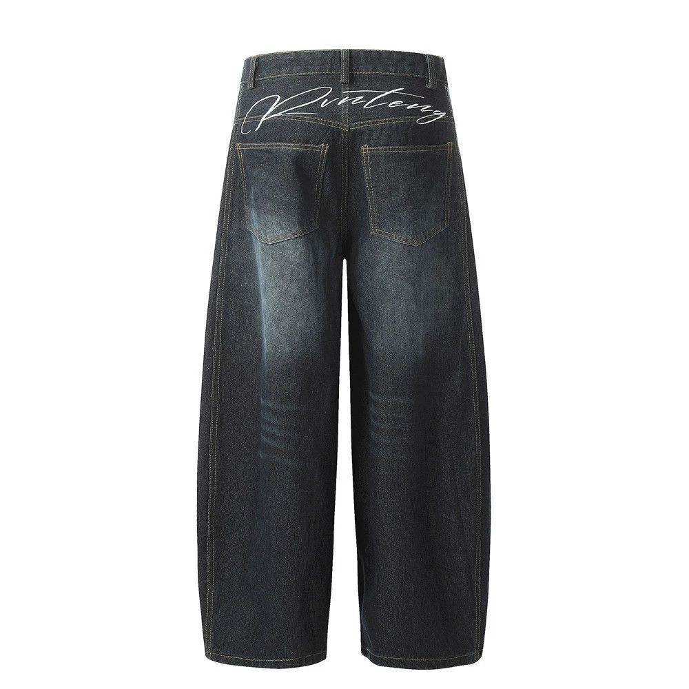 Vintage Men's street loose letter embroidered washed scimitar jeans Size US 32 / EU 48 - 2 Thumbnail