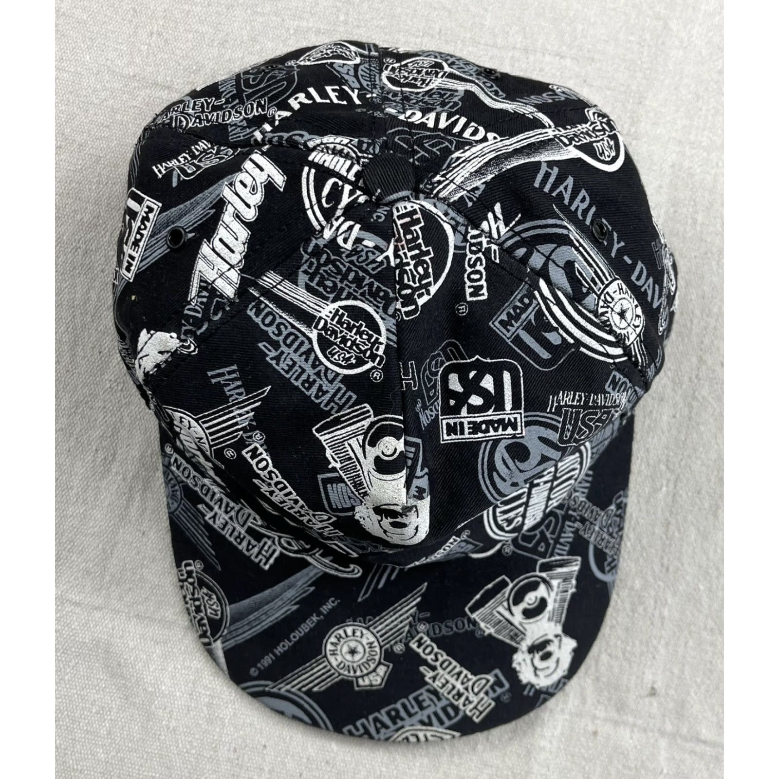 Harley Davidson VINTAGE Harley-Davidson Snapback Hat Lightning Thunder USA 90s Bar Shield AOP Size ONE SIZE - 2 Thumbnail