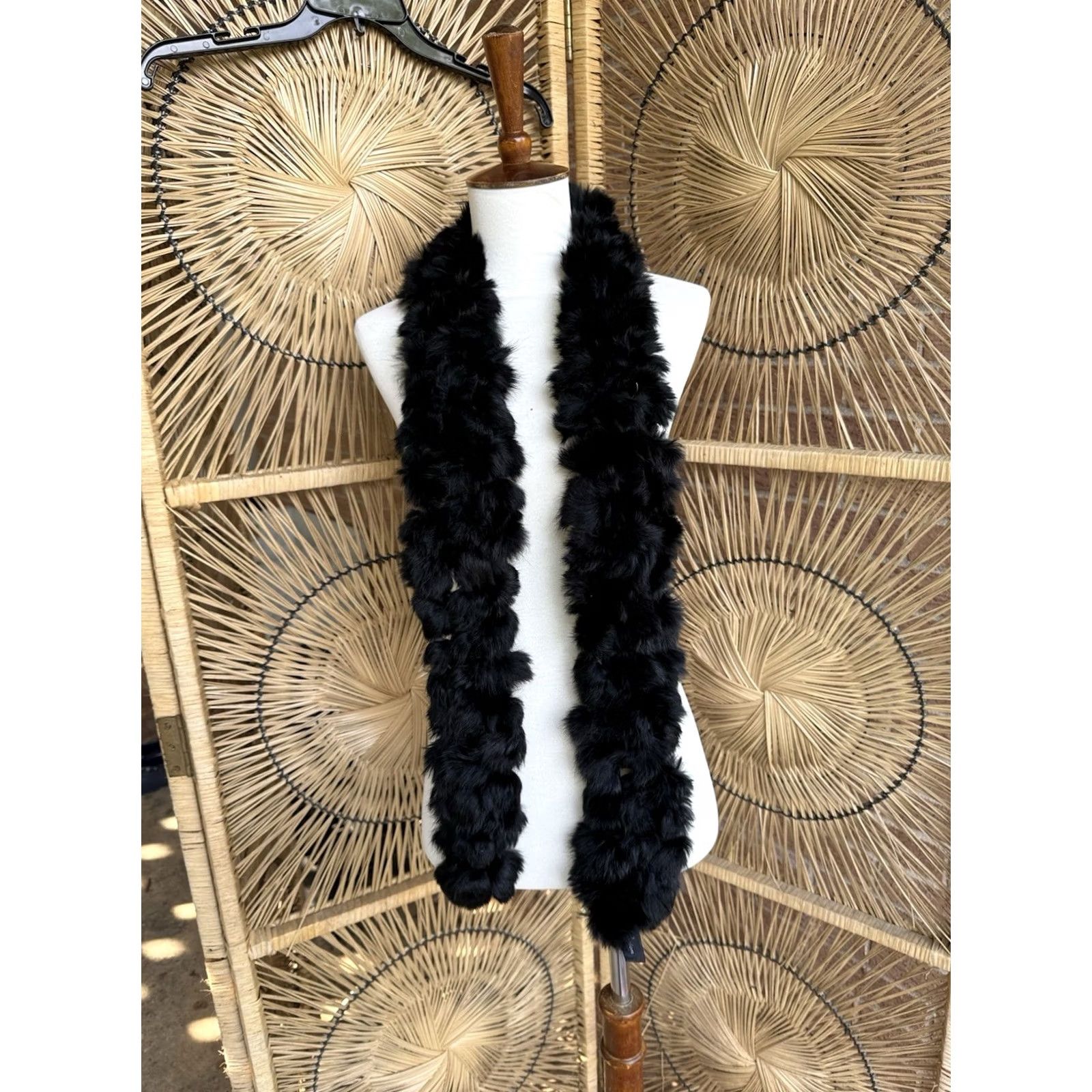 Vintage VINTAGE Cejon Scarf Women Black Fur Pom Pom Neck Warmer 60cm Festival Y2K Glam Size ONE SIZE - 3 Thumbnail