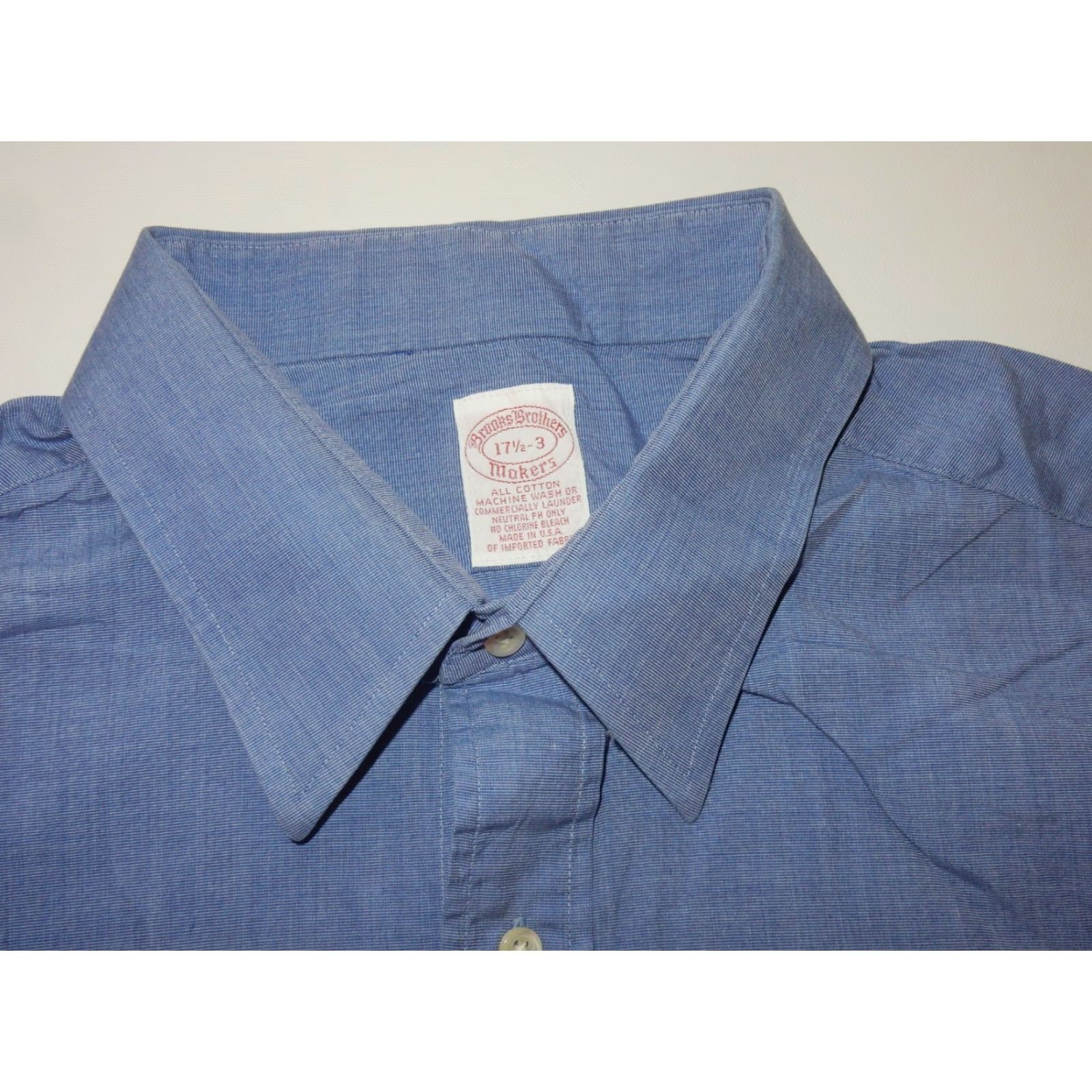 Brooks Brothers VTG Brooks Brothers Men's Dress Shirt Blue 17.5-33 French Cuffs, Long Sleeve, Solid, USA Made, Pointed: 17.5 Reg Size Size 48R - 3 Thumbnail