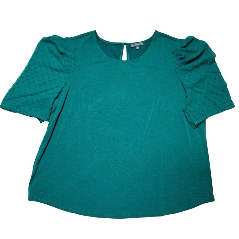 Adrianna Papell Adrianna Papell Green Clip Dot Pleated Short Sleeve Top Siz Size XL / US 12-14 / IT 48-50 - 5 Thumbnail