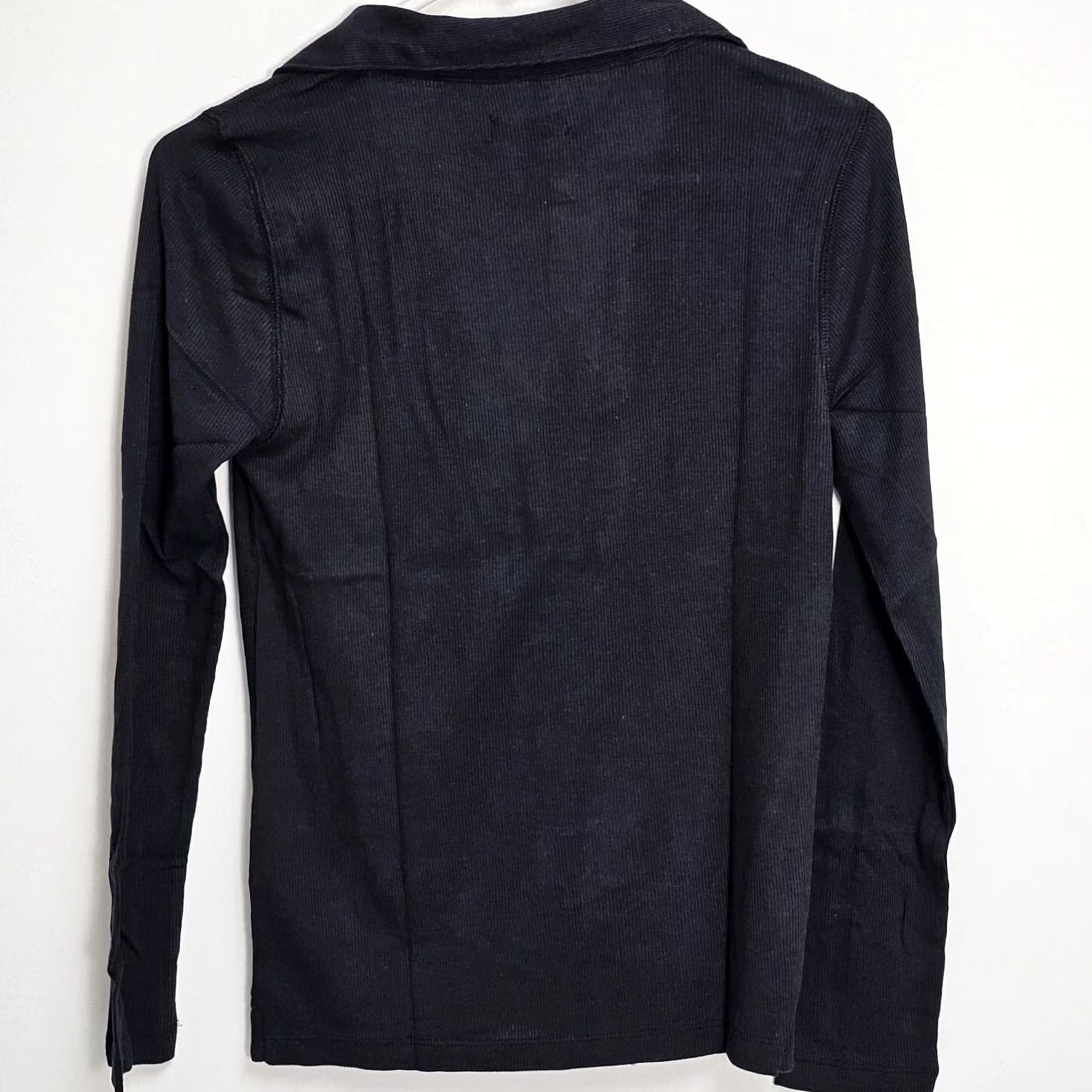 J.Crew J.Crew Womens Black Ribbed Polo Shirt Large Pullover Cotton Stretch New BA415 Size L / US 10 / IT 46 - 2 Thumbnail