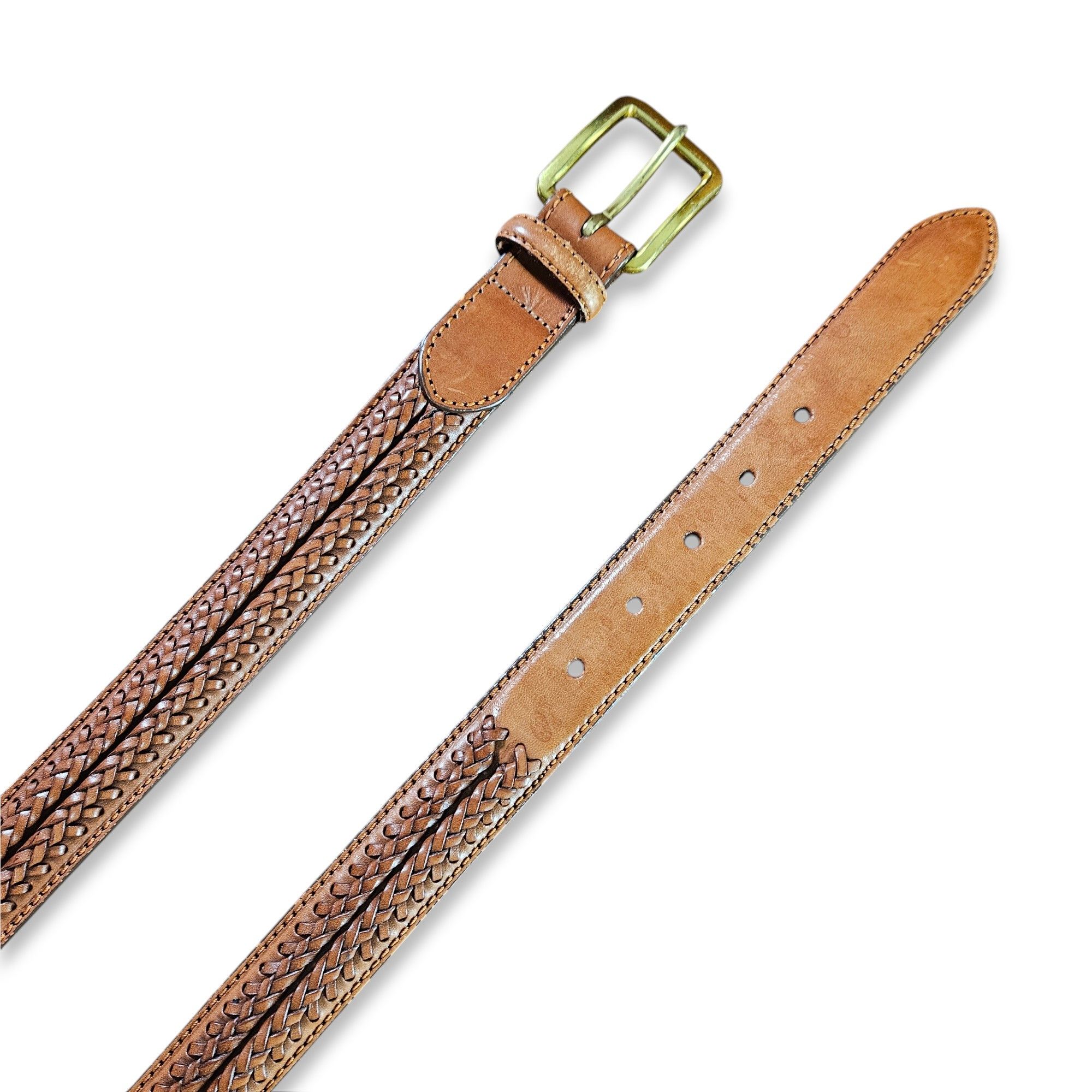 Lands' End Lands' End 37-41" NEW Belt Leather Brown Woven Double Braid Size 38 - 8 Thumbnail