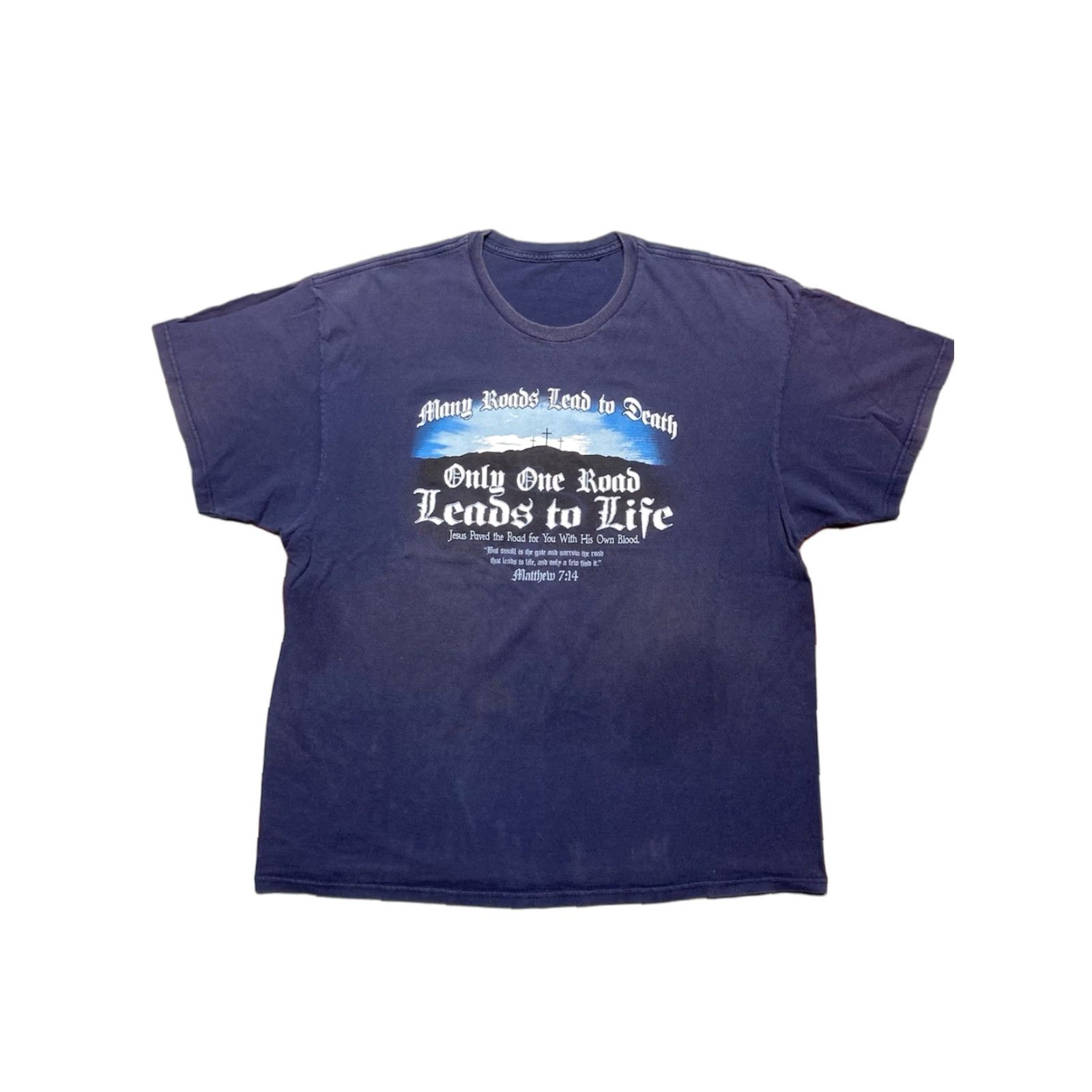 Alife VINTAGE LIFE T-Shirt Mens XL Blue Jesus Tee Many Roads Lead To Death One Leads To Life faded XL Size US XL / EU 56 / 4 - 1 Thumbnail