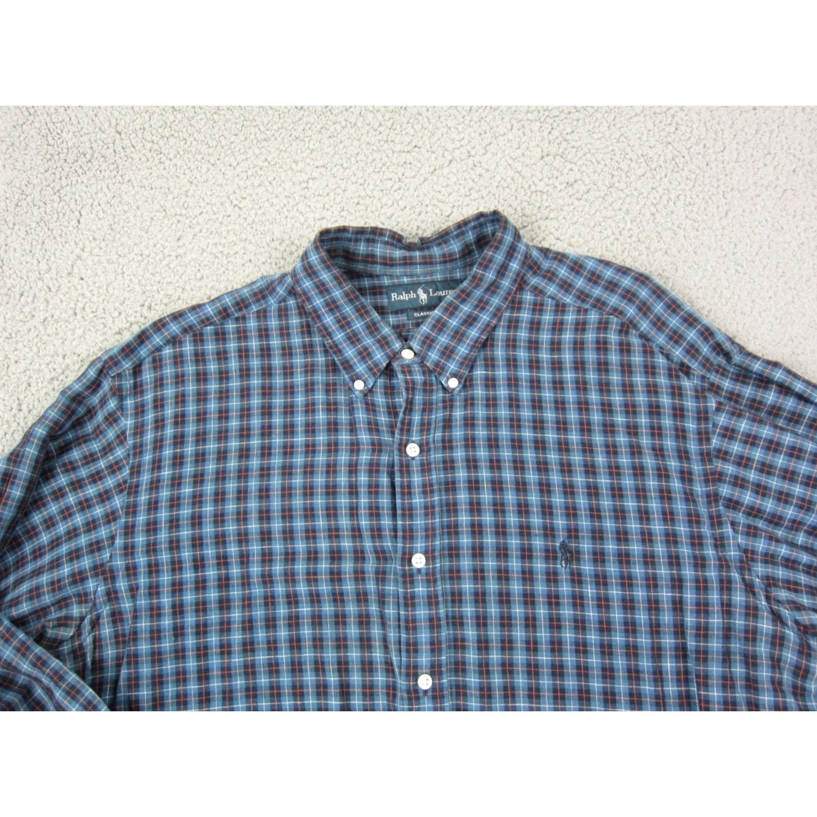 Ralph Lauren VINTAGE Ralph Lauren Shirt Mens 2XL Blue Plaid Button-Up Cotton Linen Long Sleeve Collared 90s City Classic Logo Pockets Size US XXL / EU 58 / 5 - 2 Thumbnail