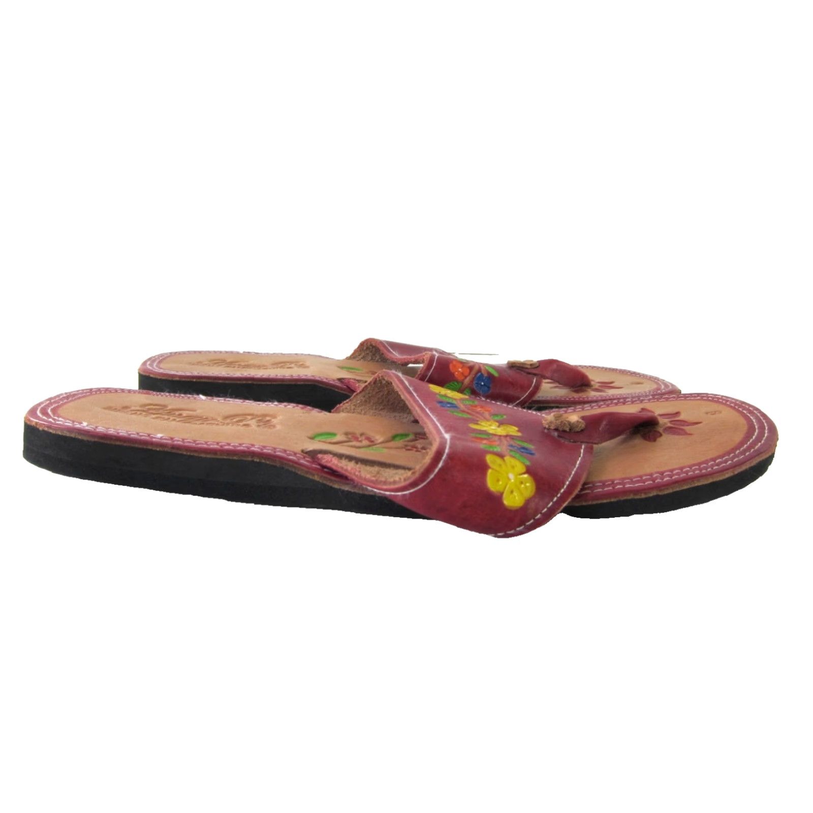 Vintage VTG Anay Pe Mexico Leather Red Floral T-Strap Slide Flip Flop Sandal Women 10 Size US 10 / IT 40 - 4 Thumbnail