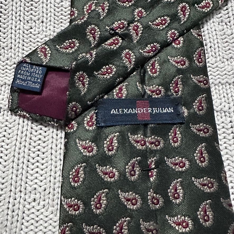 Alexander Julian Alexander Julian olive green paisley silk tie Size ONE SIZE - 3 Thumbnail