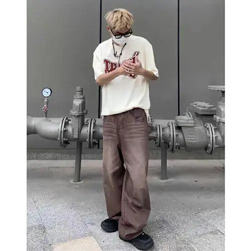 Jean vintage high street casual straight wide leg jeans Size US 34 / EU 50 - 1 Thumbnail