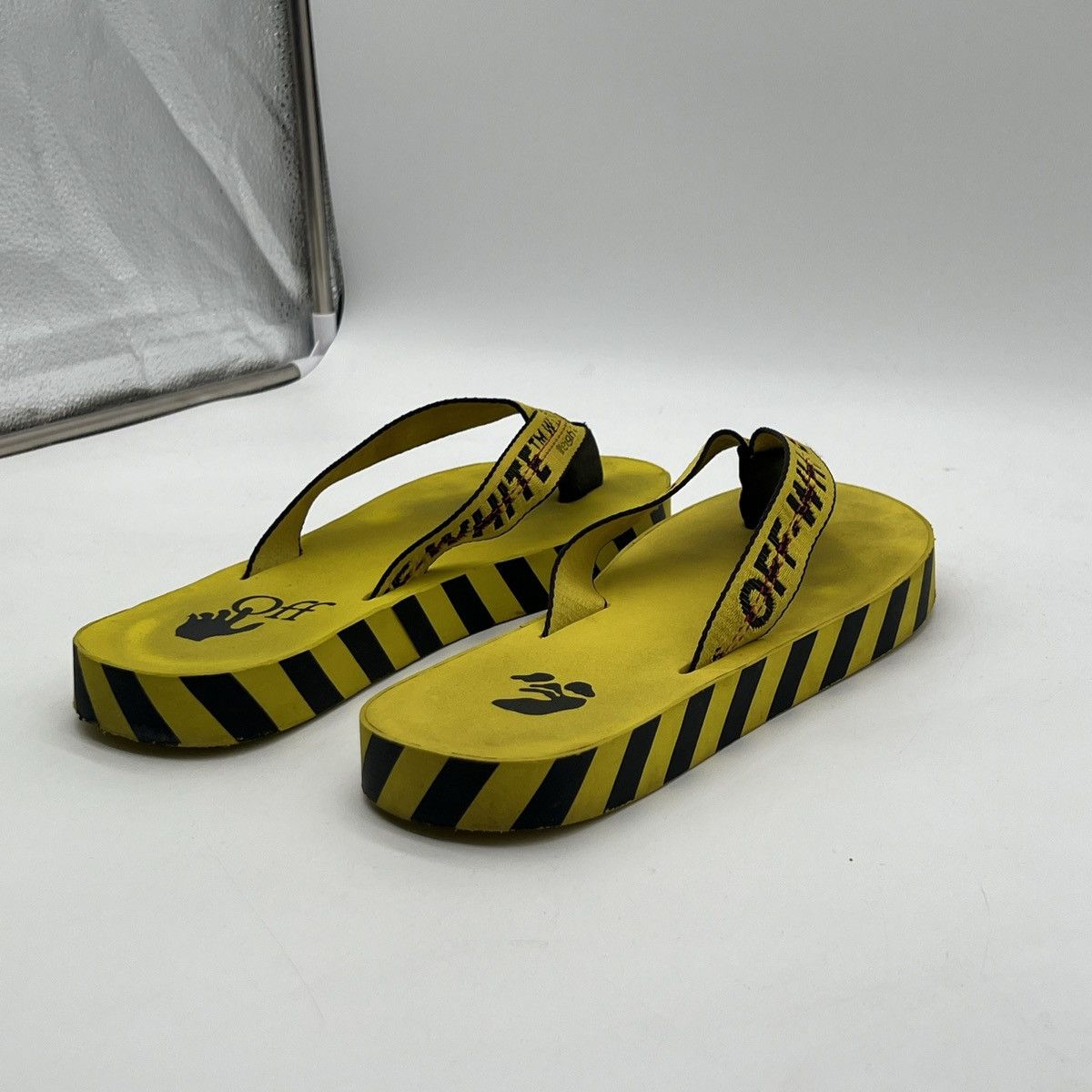Off-White Off white industrial flip flops logo tape yellow Size US 12 / EU 45 - 5 Thumbnail