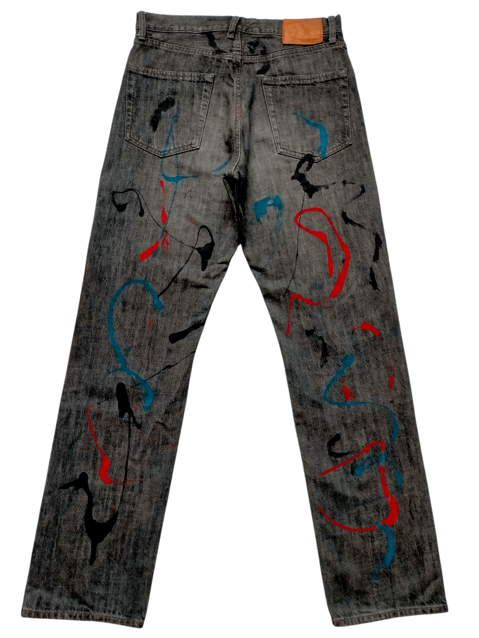 PPFM 🔥Rare ❗PPFM Patchwork Painted Black Button fly jeans Size US 31 - 2 Thumbnail