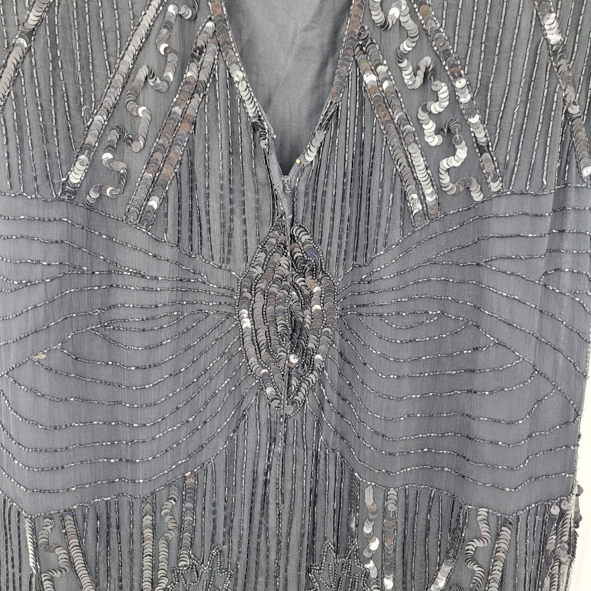 Vintage Vintage 80s Silk Black Beaded Sequined Short Sleeve Flapper Size M / US 6-8 / IT 42-44 - 4 Thumbnail