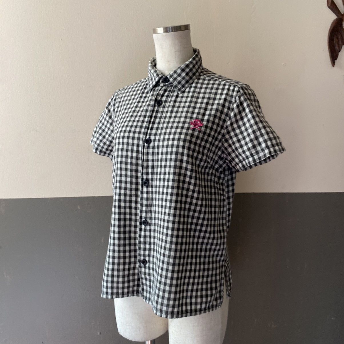 Japanese Brand ALGONQUINS Y2K Punk Black White Gingham Short Sleeve Shirt Size S / US 4 / IT 40 - 6 Thumbnail