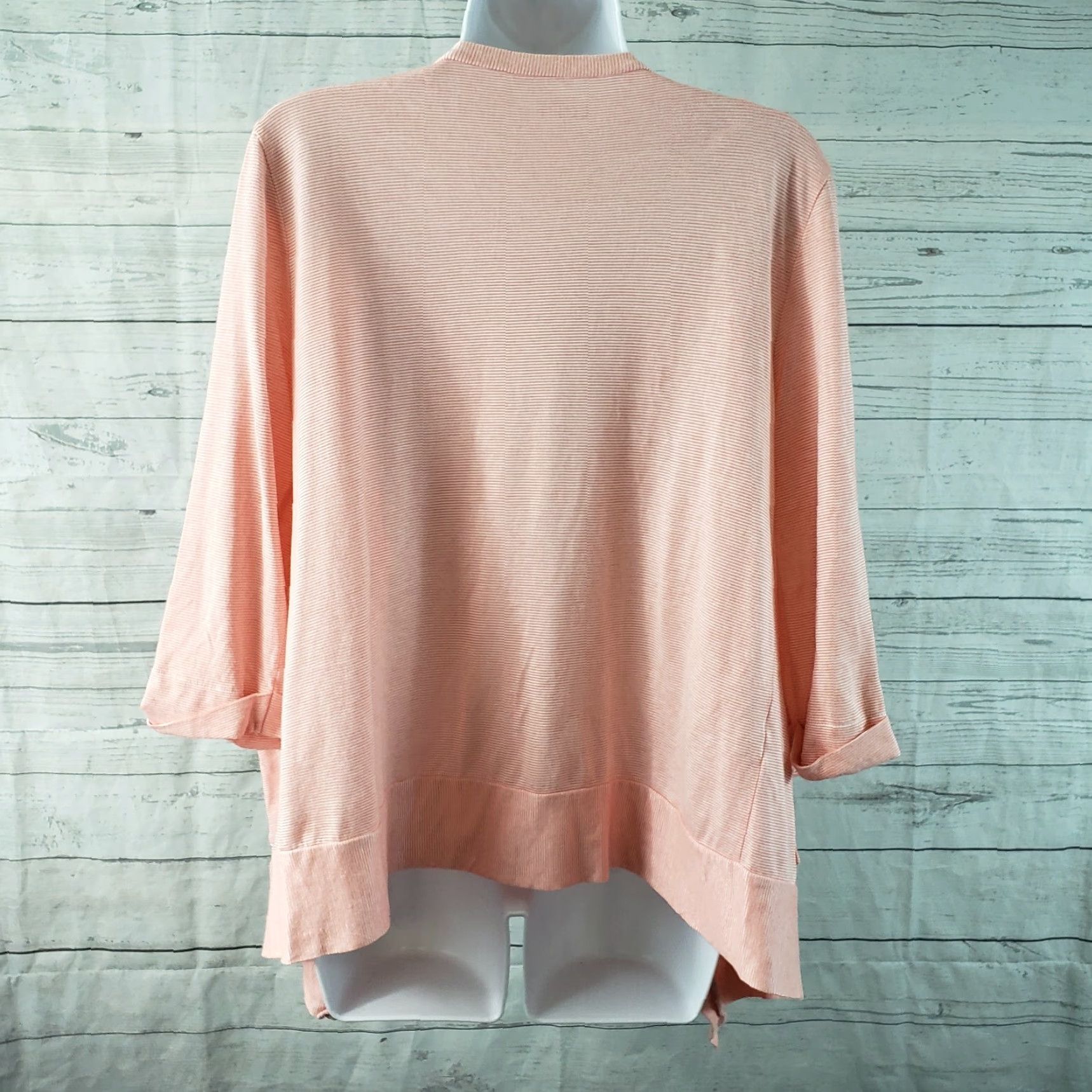Loft LOFT Ann Taylor Womens Cardigan 3/4 Sleeve Open Front Medium Pink Coral Striped Sweater Womens Size M / US 6-8 / IT 42-44 - 4 Thumbnail