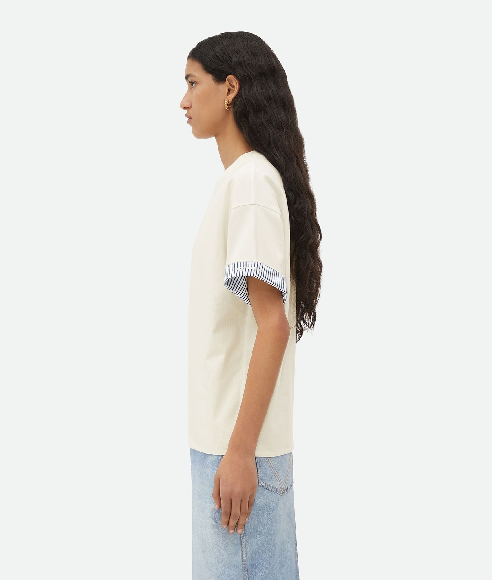 Bottega Veneta o1n1vont0325 Double Layer Striped Cotton T-Shirt in Chalk Size XS / US 0-2 / IT 36-38 - 2 Thumbnail