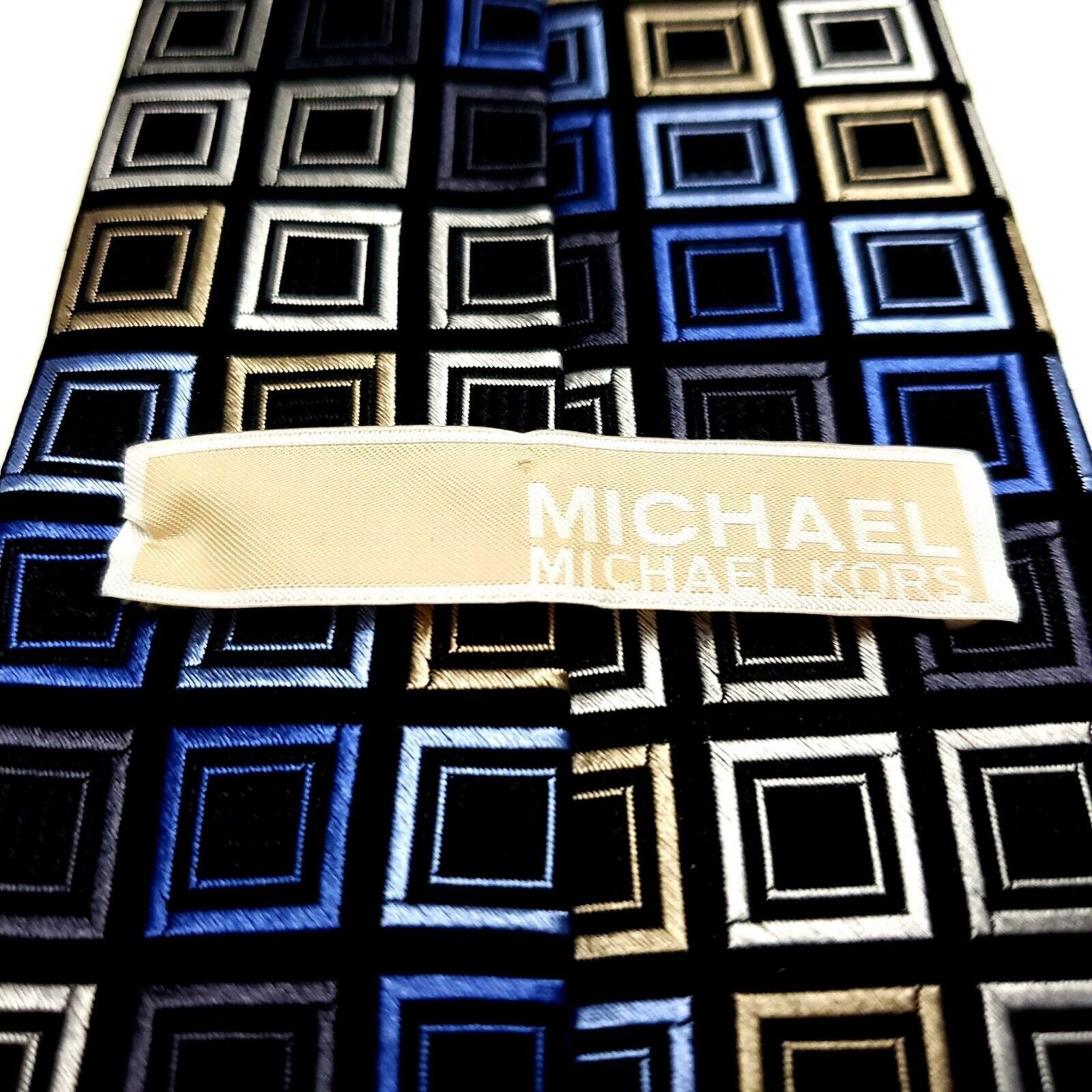Michael Kors Michael Kors Silk Tie Woven Gray Blue Geometric Size ONE SIZE - 4 Thumbnail