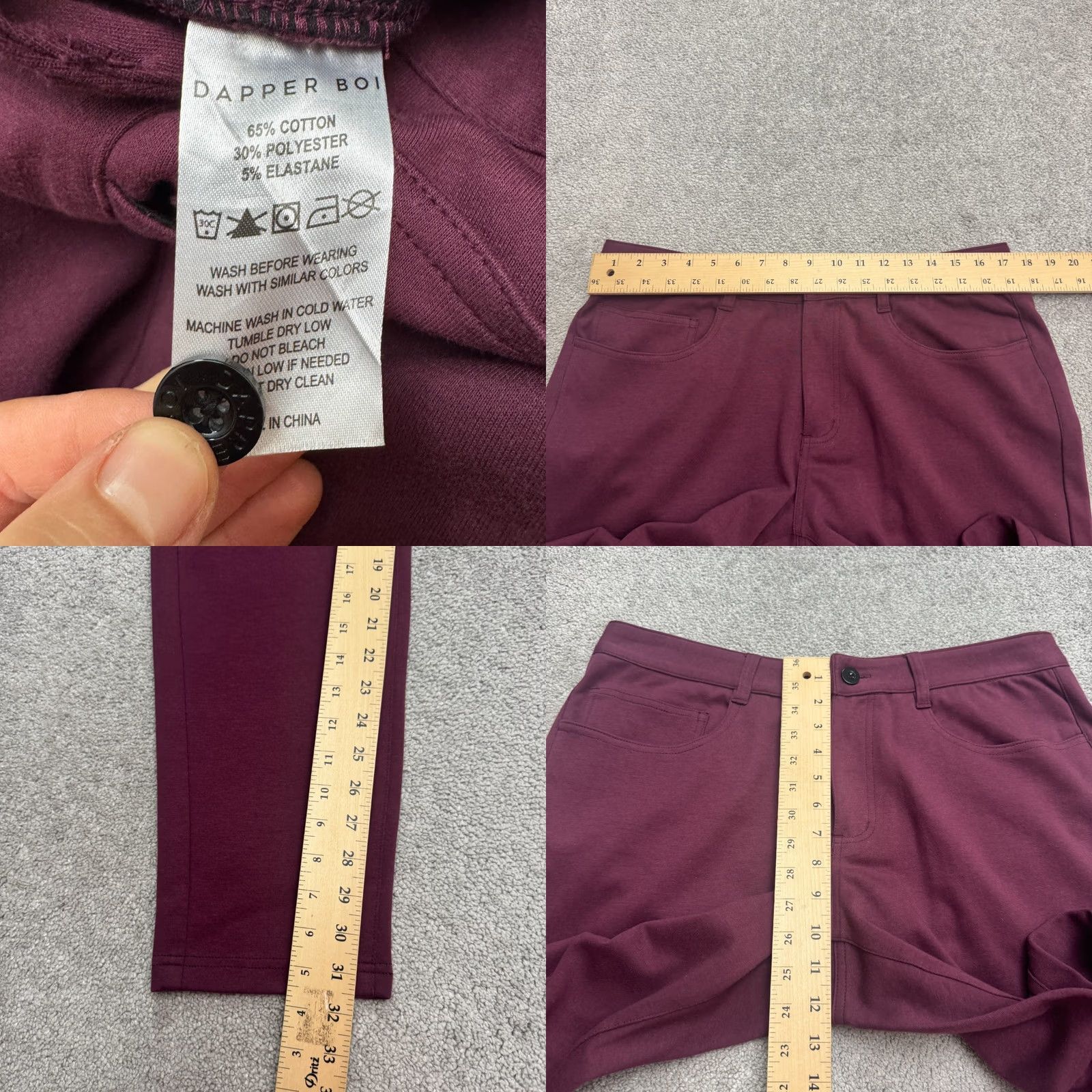 Vintage Dapper Boi Slim Fit Chino Pants Mens 38 Burgundy Red Cotton Stretch 5-Pocket Flat Front Straight Leg Casual Workwear 60s None Size US 38 / EU 54 - 8 Thumbnail