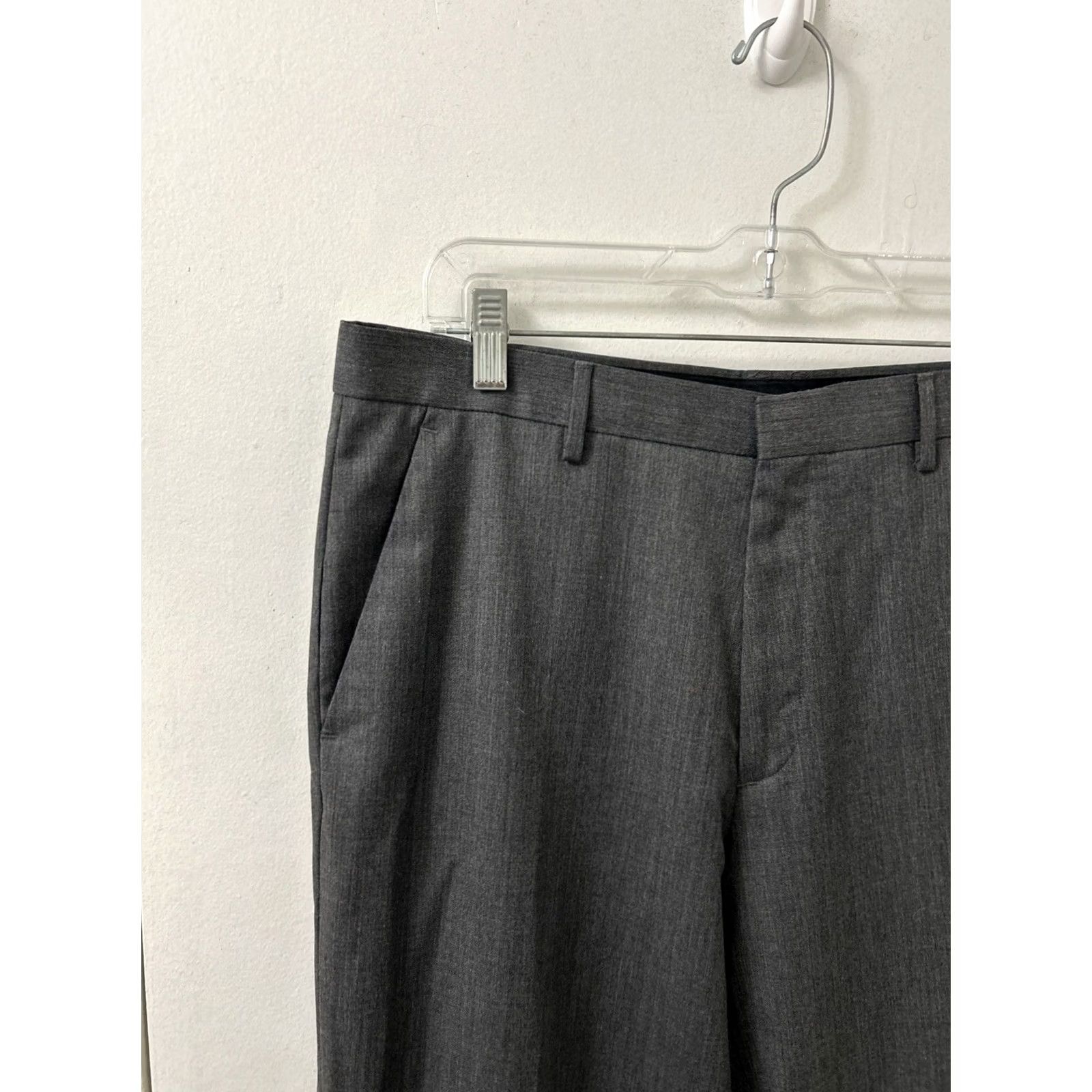 Calvin Klein Calvin Klein Dress Pants Mens 33x32 Dark Gray Wool Blend Flat Front Straight Leg Size US 33 - 4 Thumbnail