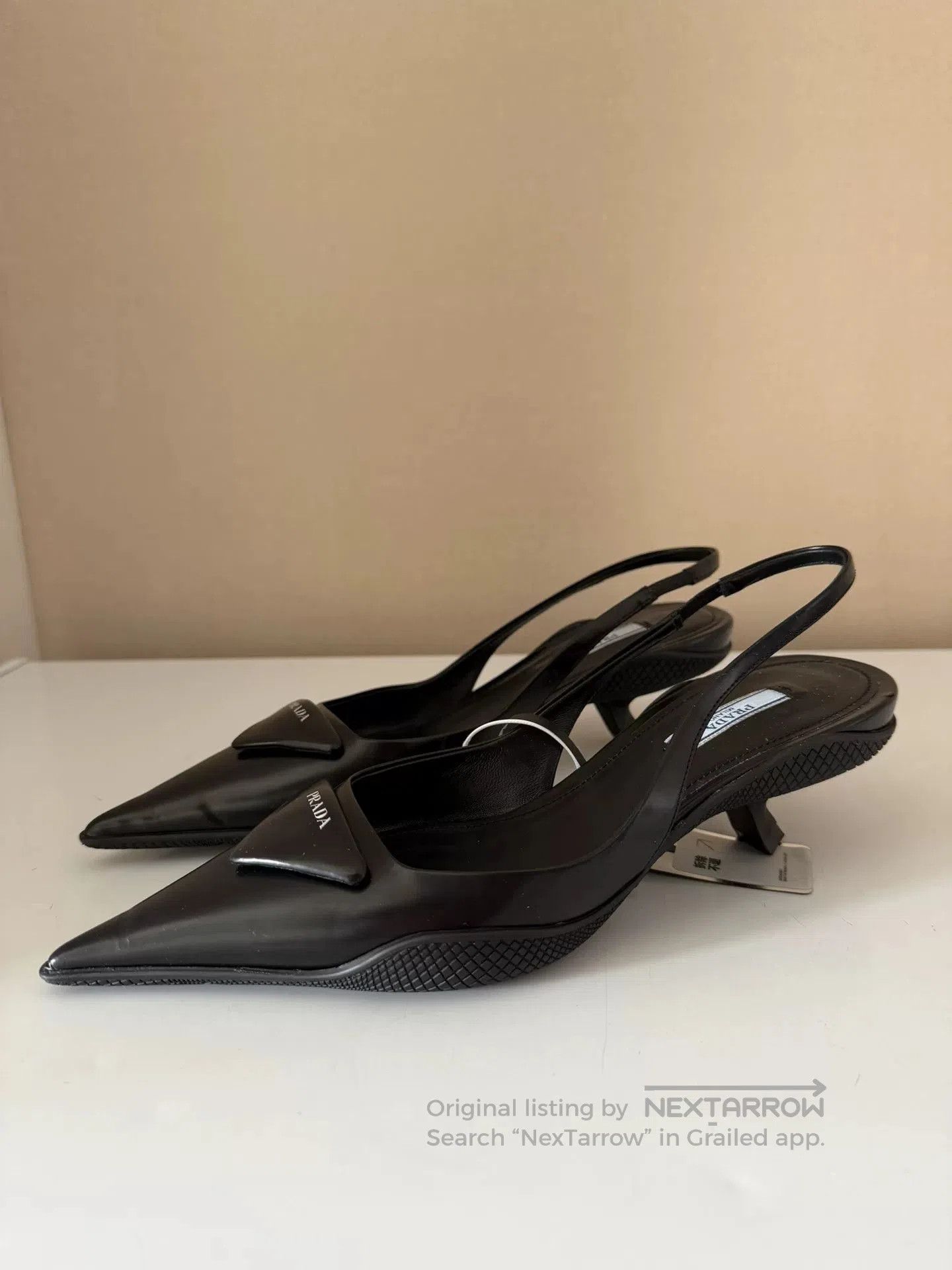 Prada Prada Triangle Logo Black Kitten Heel Sandals. Size US 7 / IT 37 - 1 Thumbnail