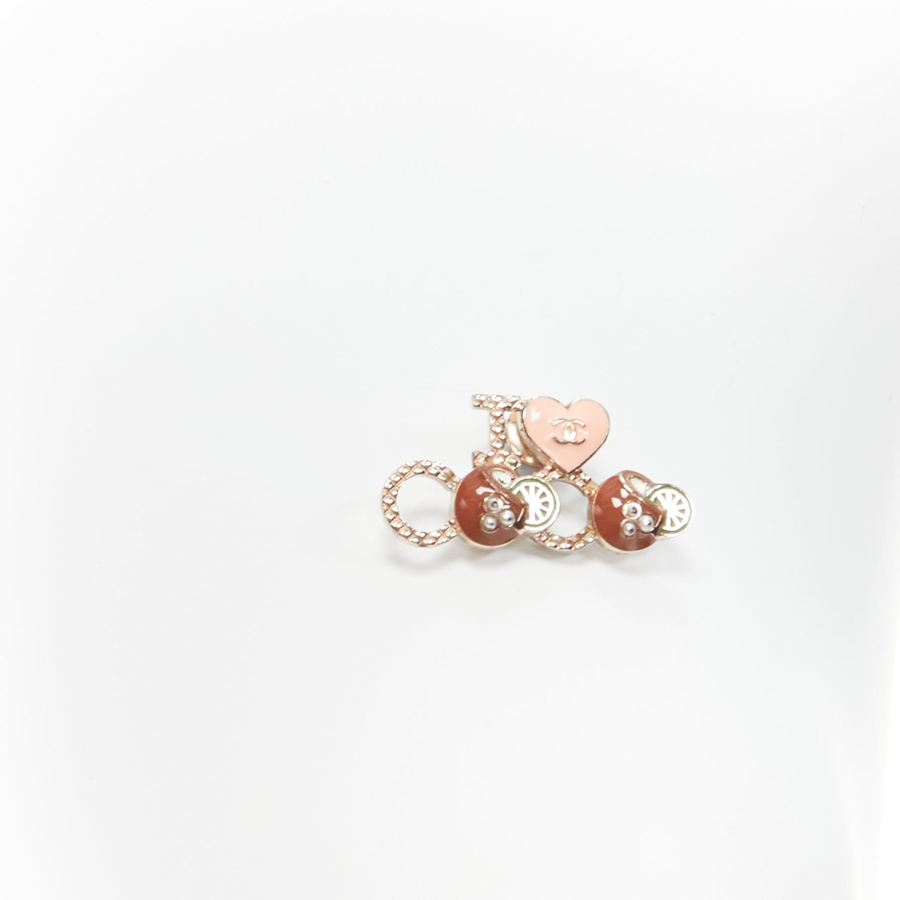 Chanel CHANEL 2017 I Love Coco pink heart green lime faux pearl gold pin brooch Size ONE SIZE - 1 Thumbnail