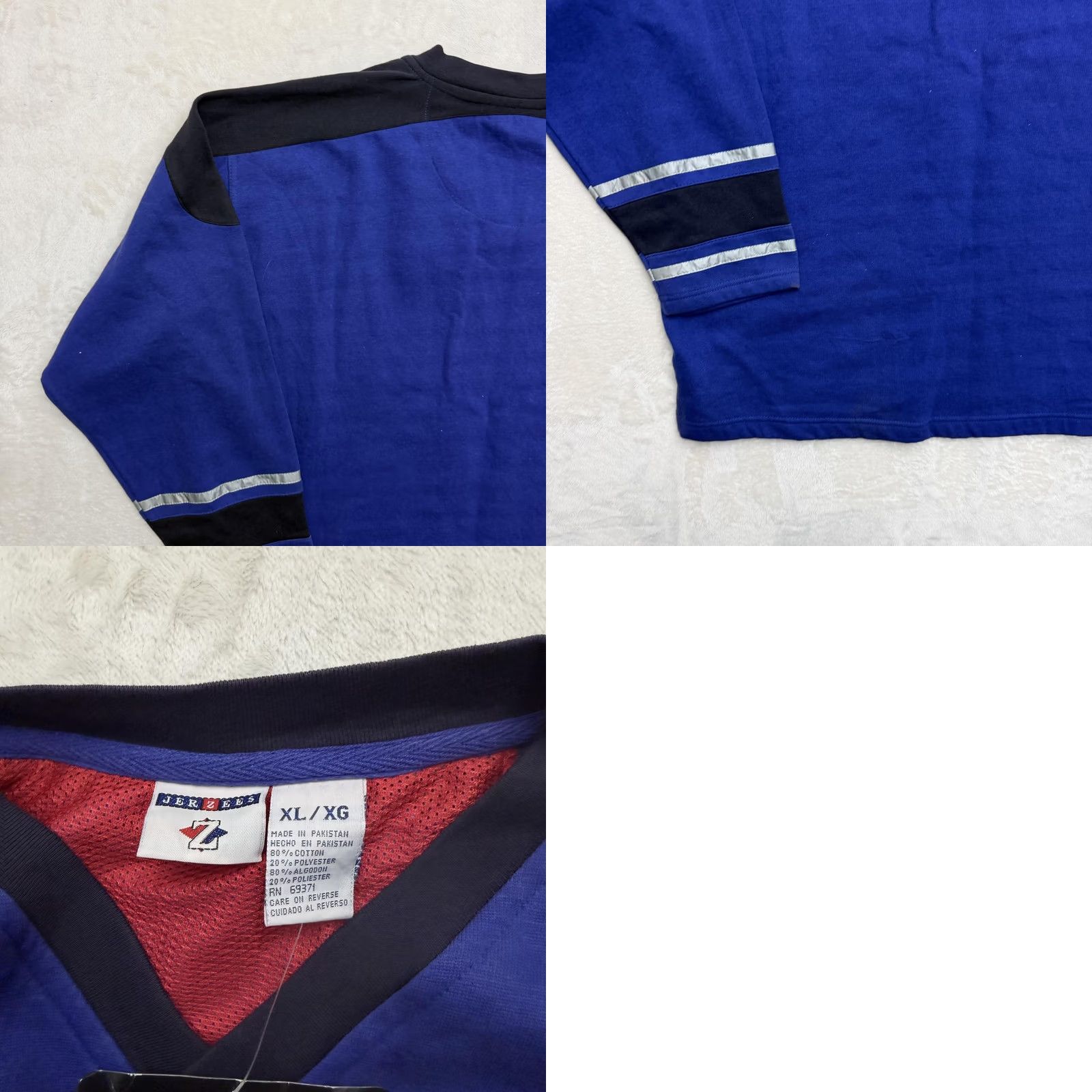 Jerzees VINTAGE Jerzees Shirt Mens XL Blue Long Sleeve V-Neck Hockey Jersey Graphic Logo Size US XL / EU 56 / 4 - 9 Thumbnail