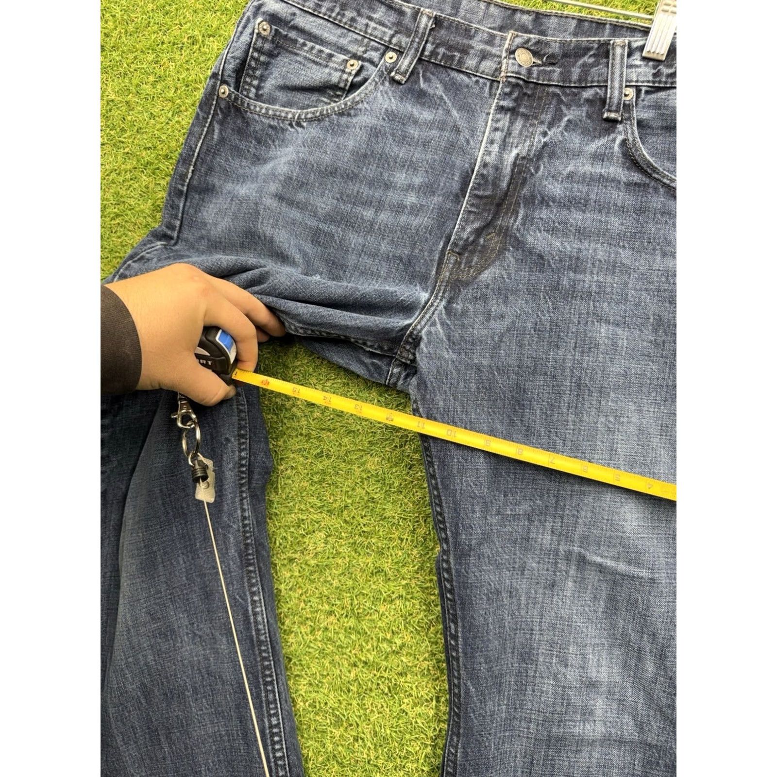 Levi's Levi's 527 Jeans Mens 36x34 Bootcut Dark Wash Distressed Denim 5-Pocket Regular Blue Leather Logo Belt Loops USA Western Workwear Size US 36 / EU 52 - 6 Thumbnail