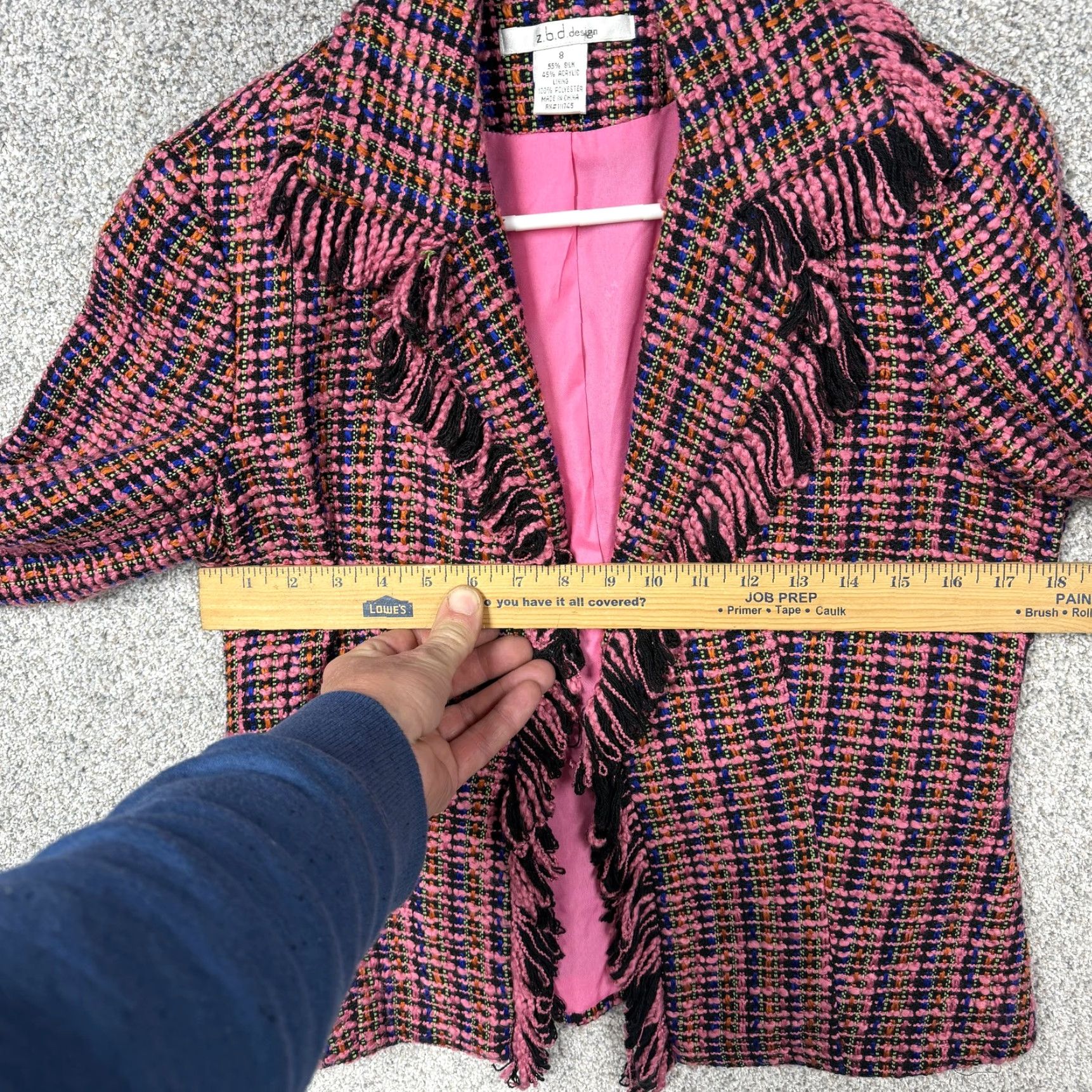 Vintage z.b.d design Blazer Women 8 Pink Tweed Fringe Silk Blend Lined Classic Office Chic Size M / US 6-8 / IT 42-44 - 4 Thumbnail
