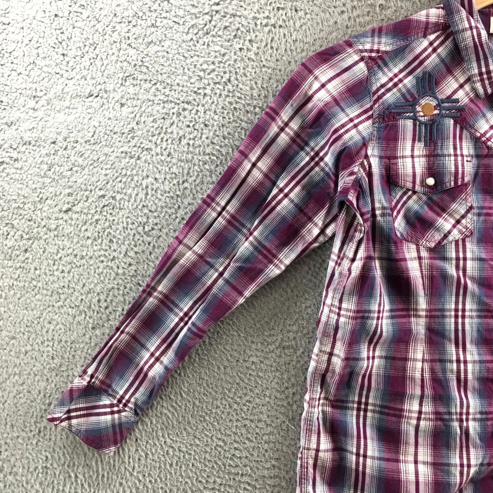 Ariat Ariat REAL Shirt Womens L Purple Blue Plaid Western Snap Button Zia Embroidery Shirt Size L / US 10 / IT 46 - 6 Thumbnail