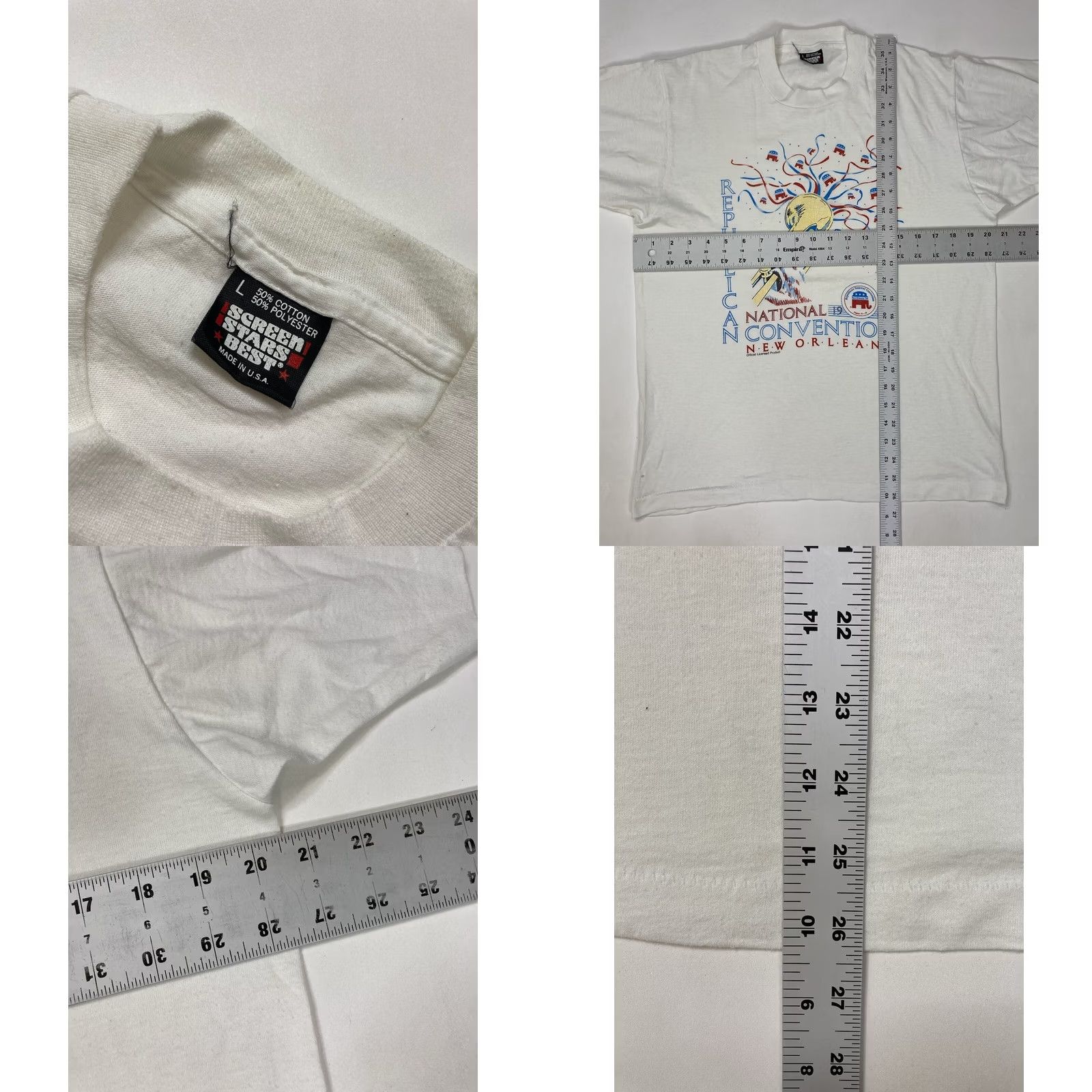 Vintage VTG Republican Convention 1988 T-shirt Men Medium 80s Single Stitch White Graphic Print Crew Neck Storm Screen Stars 80s POLITICS USA Vintage Mens Size US M / EU 48-50 / 2 - 8 Thumbnail