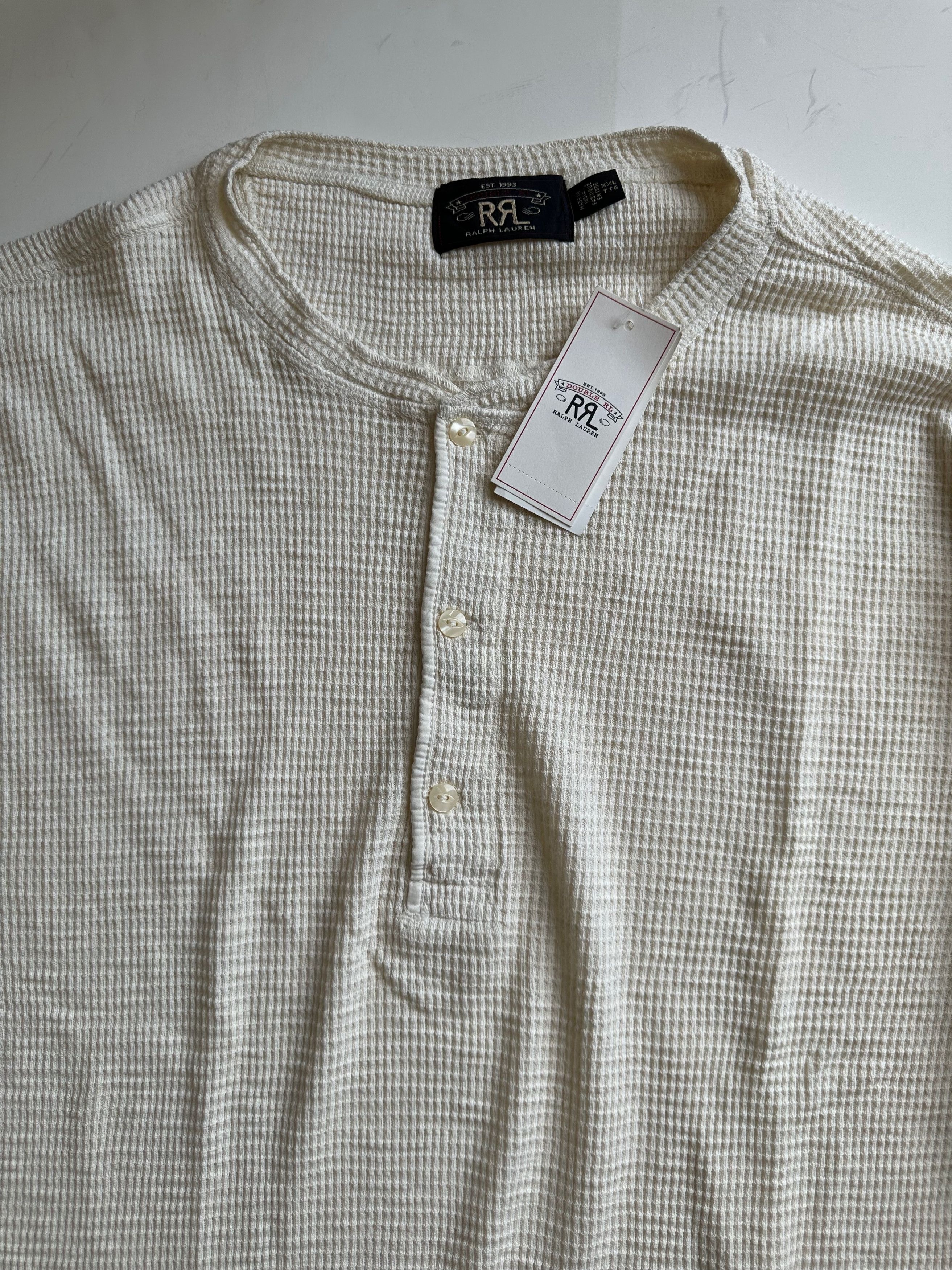 RRL Ralph Lauren Double RL Ralph Lauren Waffle Knit Henley - Cream - XL (NWT) Size US XL / EU 56 / 4 - 3 Thumbnail