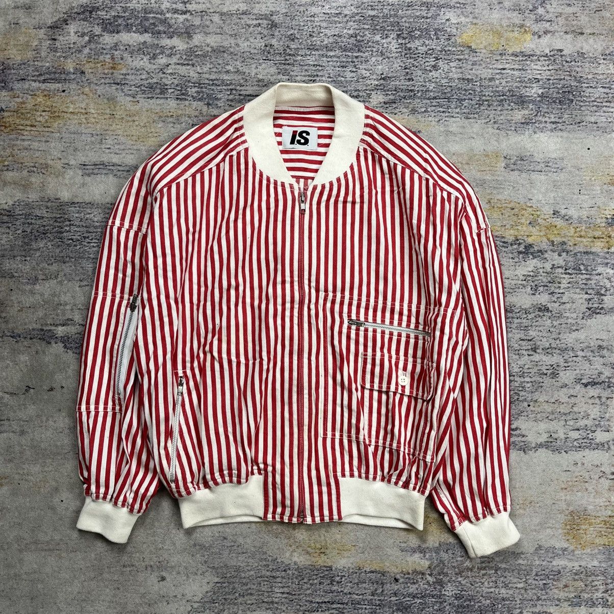 Issey Miyake Vintage 90s Issey miyake stripe red bomber jacket Size US M / EU 48-50 / 2 - 2 Thumbnail