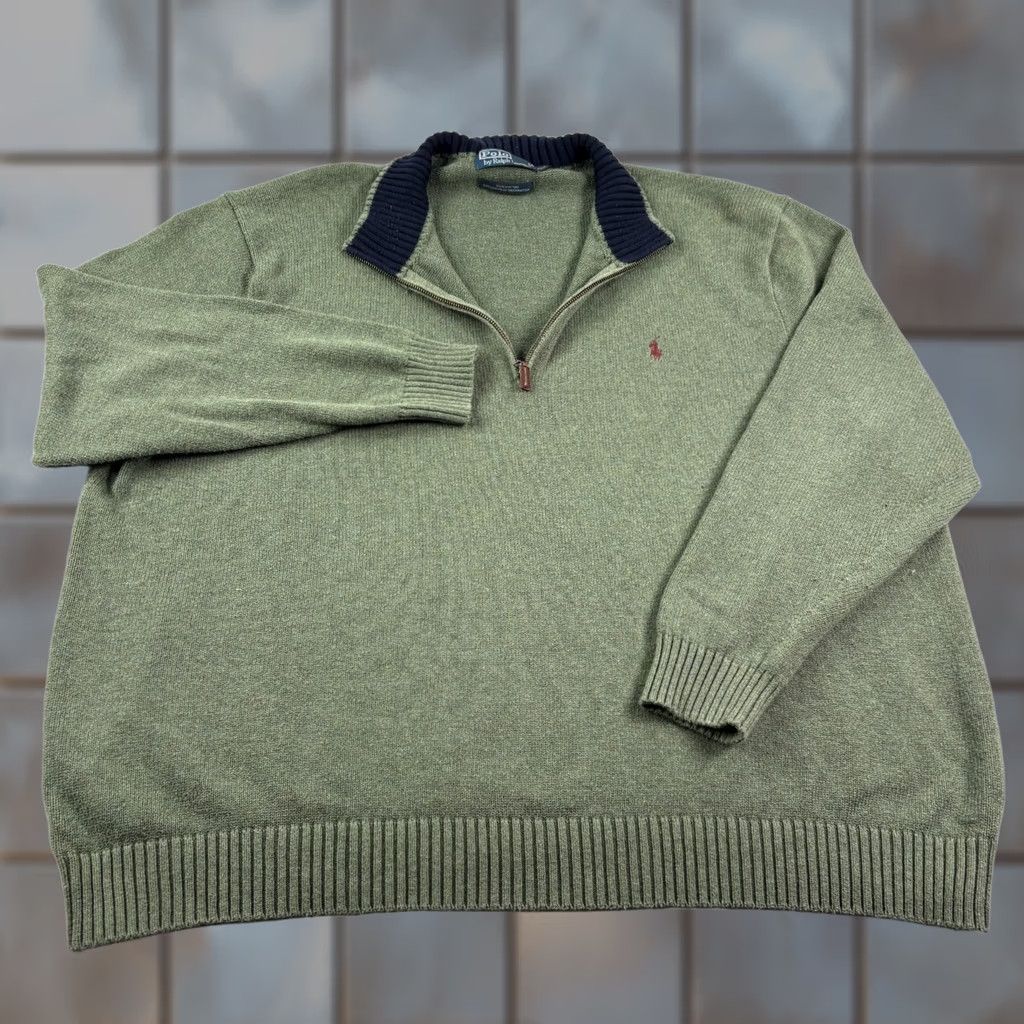 Polo Ralph Lauren Polo Ralph Lauren 1/4 Zip Sweater Mens 4XB Big Green Cotton Pullover Logo Mock Neck Long Sleeve Big & Tall Mens Sweater Size US XXL / EU 58 / 5 - 1 Thumbnail