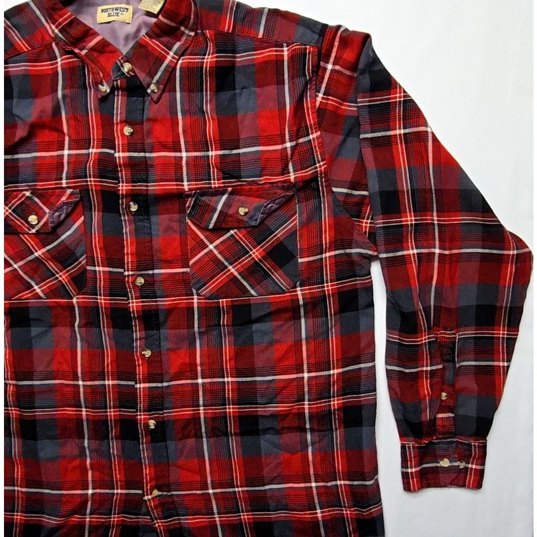 Vintage Vintage Red Black Plaid Flannel L Tall Button Up Shirt 90s Size US L / EU 52-54 / 3 - 3 Thumbnail