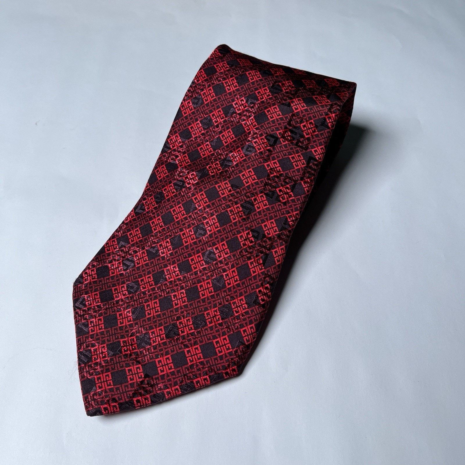 Givenchy Givenchy Red Black Silk Logo Print Necktie Designer Italy Size ONE SIZE - 2 Thumbnail