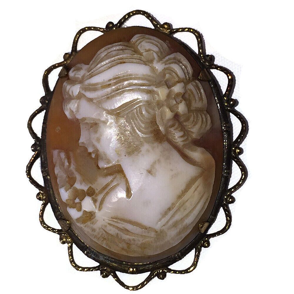 Other Carved Cameo Gold Plated Filigree Frame of Woman's Profile Size ONE SIZE - 1 Thumbnail