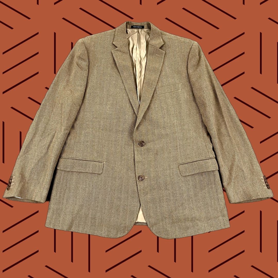 Ralph Lauren LAUREN RALPH LAUREN Blazer Mens 48 Slim Brown Herringbone Silk Wool Double-Vented Size 48R - 1 Thumbnail