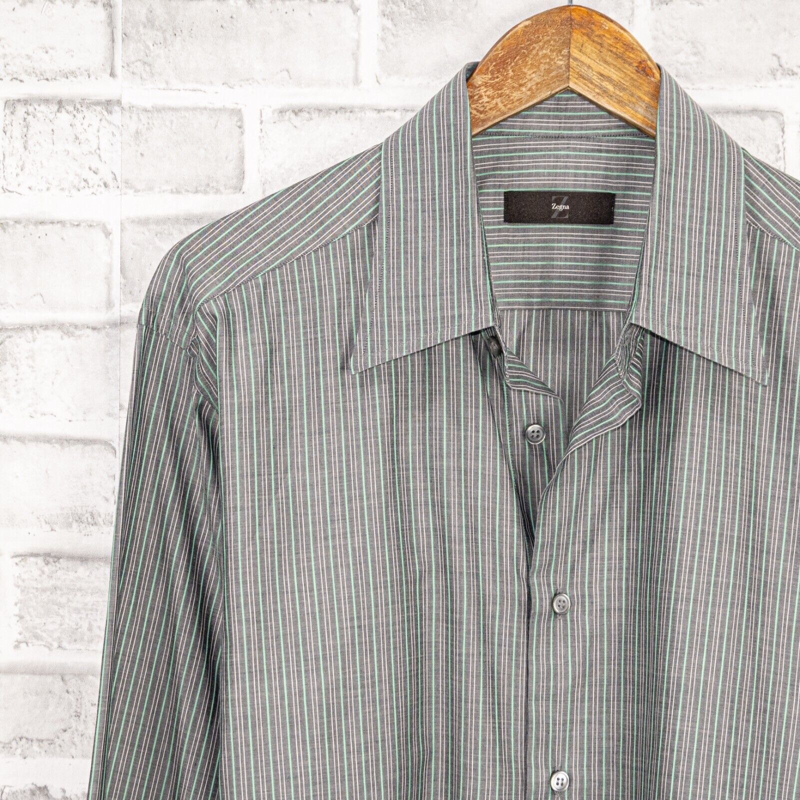 Z Zegna Ermenegildo Z Zegna Button up Shirt in Gray green striped Size US XL / EU 56 / 4 - 4 Thumbnail