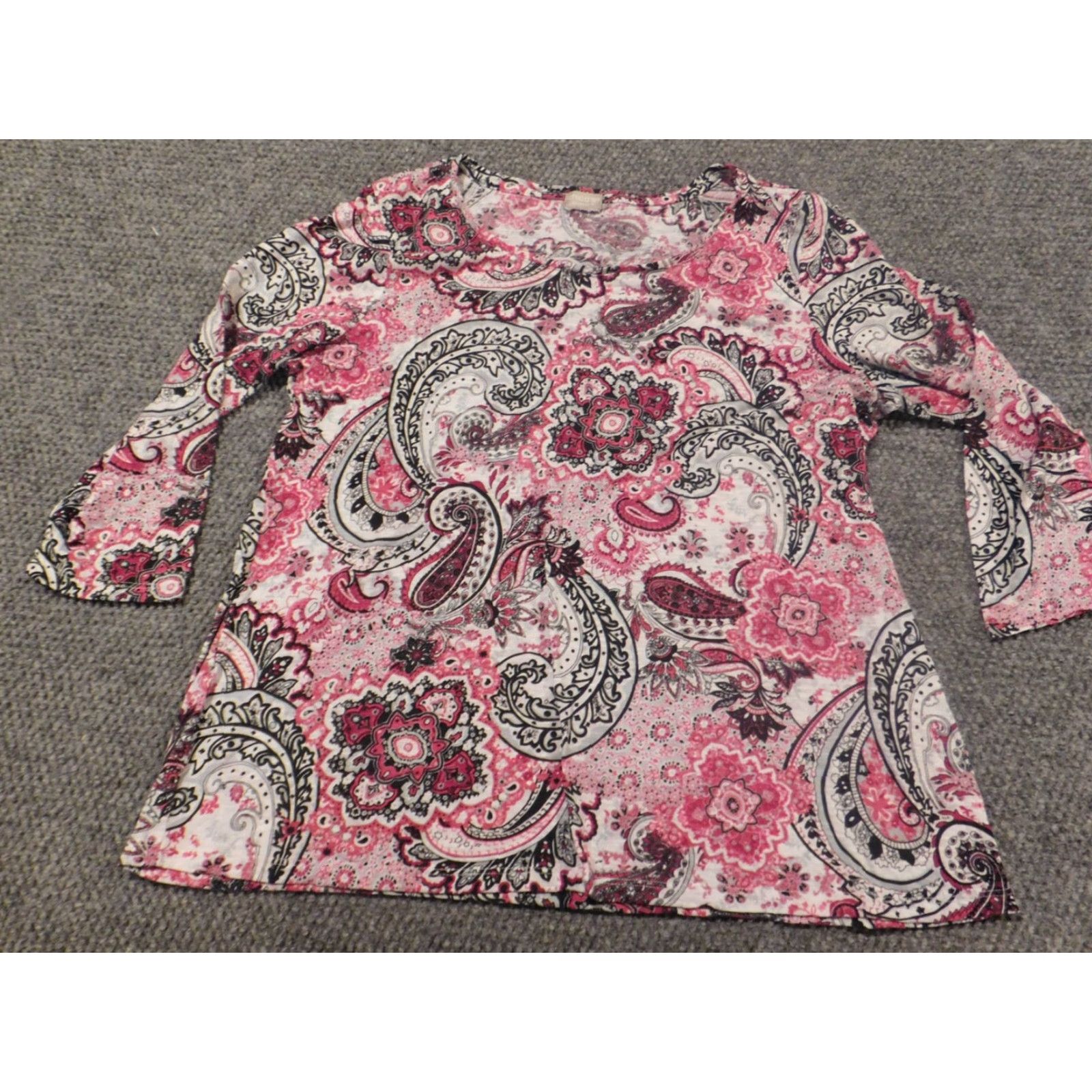 Vintage Chico's Blouse Shirt L Women Red Floral Crew Neck Pullover Cotton Modal Long Sleeve Button Breathable Casual Classic Size L / US 10 / IT 46 - 3 Thumbnail