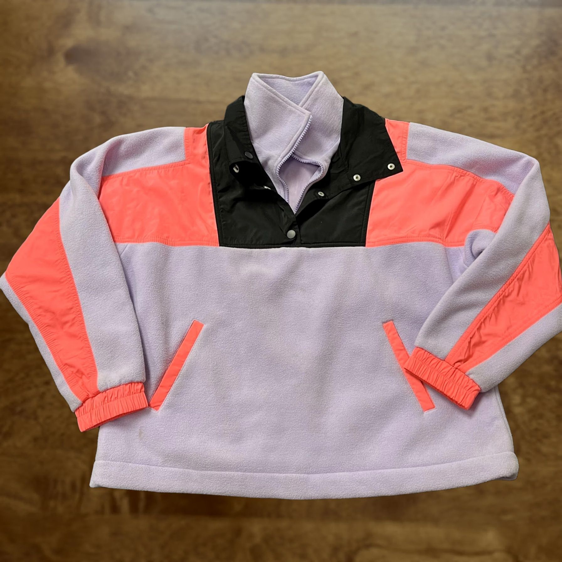 Forever 21 FOREVER 21 Jacket Womens Medium Purple Pink Fleece Colorblock Retro 1/4 Zip Lined Pockets Wool? Size L / US 10 / IT 46 - 1 Thumbnail