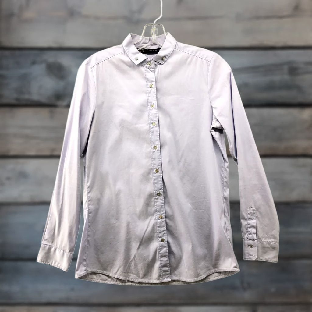 Zara Zara Womens S Button Down Dress Shirt Long Sleeve Jewel Accent Light Blue Size S / US 4 / IT 40 - 1 Thumbnail
