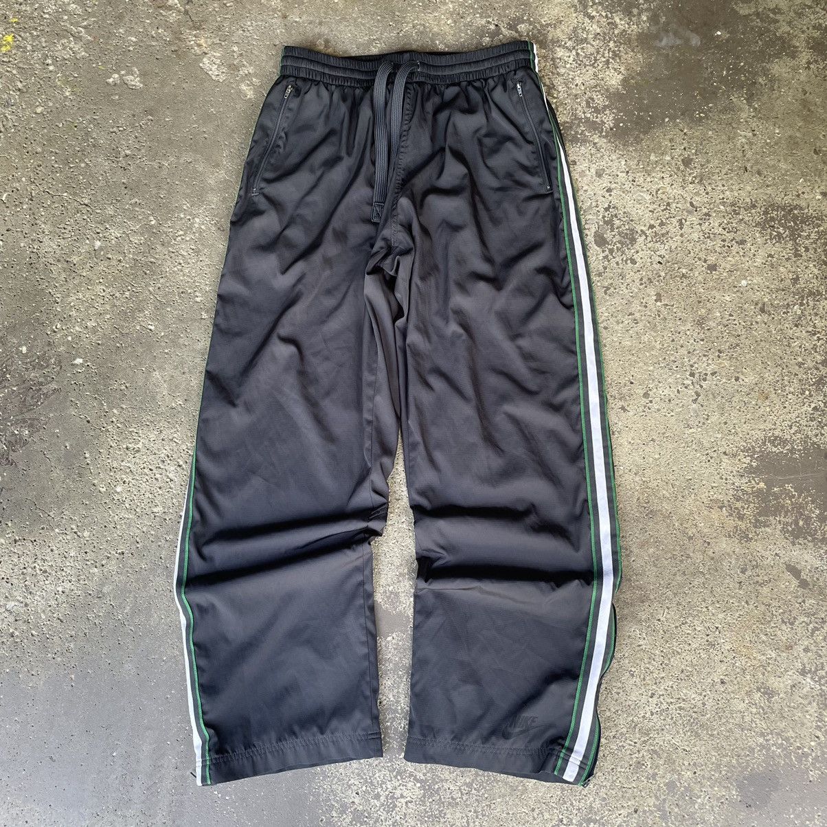 Nike Y2K NIKE ATHLETIC ESSENTIAL GREY/GREEN TRACKPANTS | Grailed