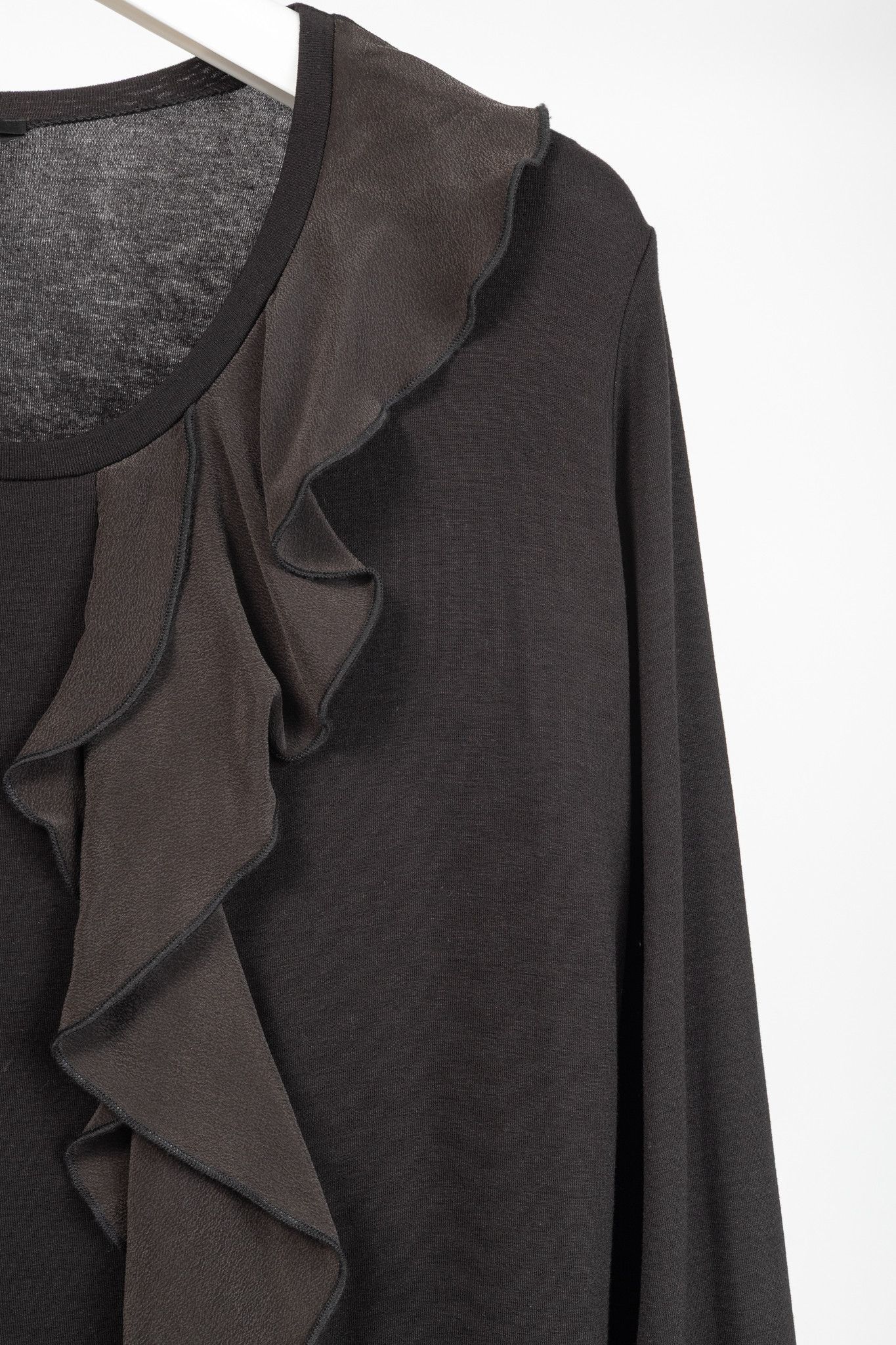 Weekend Max Mara Weekend Max Mara Brown Jersey Silk-Ruffle T-Shirt Size XL / US 12-14 / IT 48-50 - 5 Thumbnail